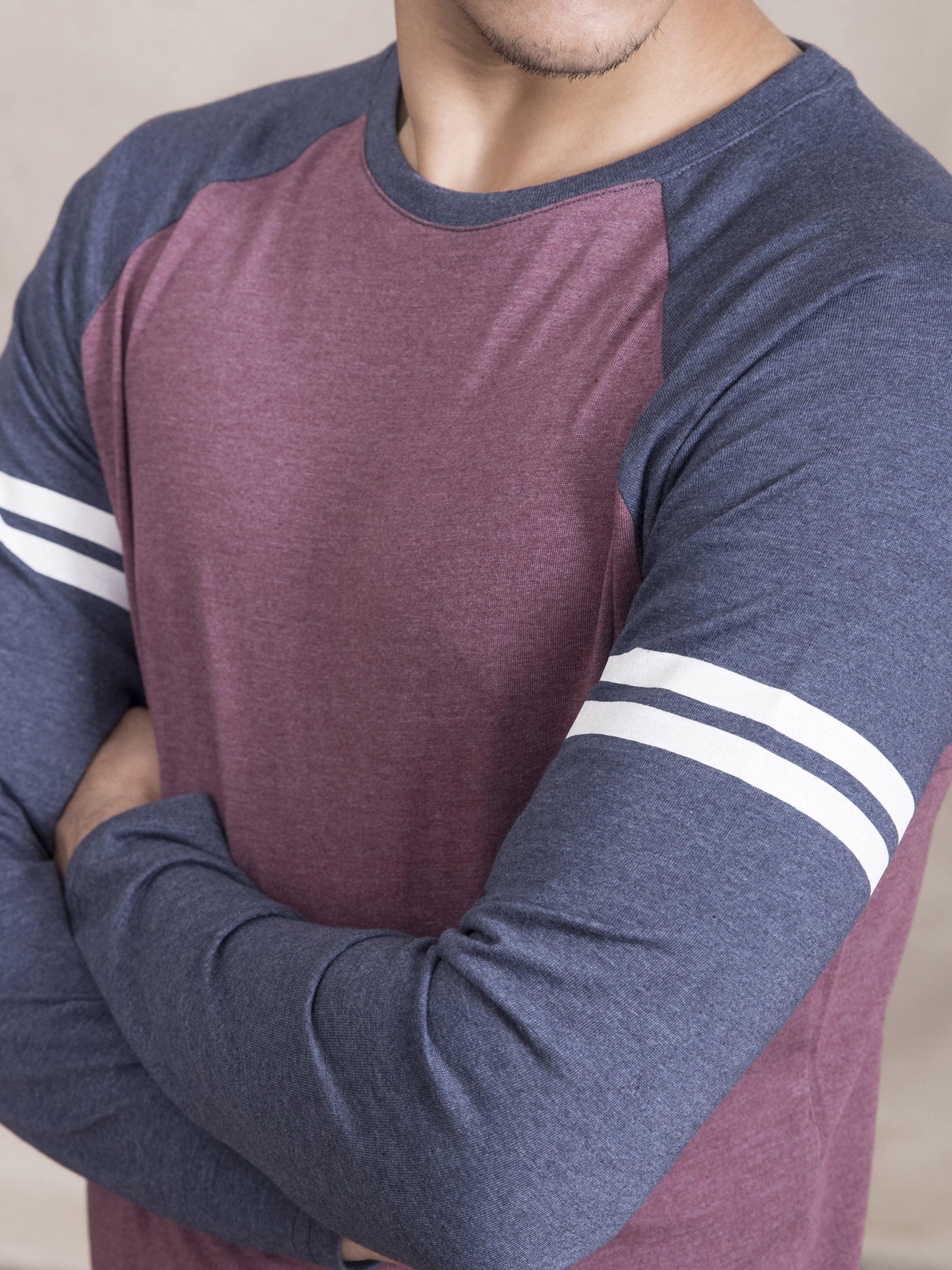 T SHIRT RAGLAN ROUND NECK FULL SLEEVE MAHROON NAVY at Charcoal Clothing