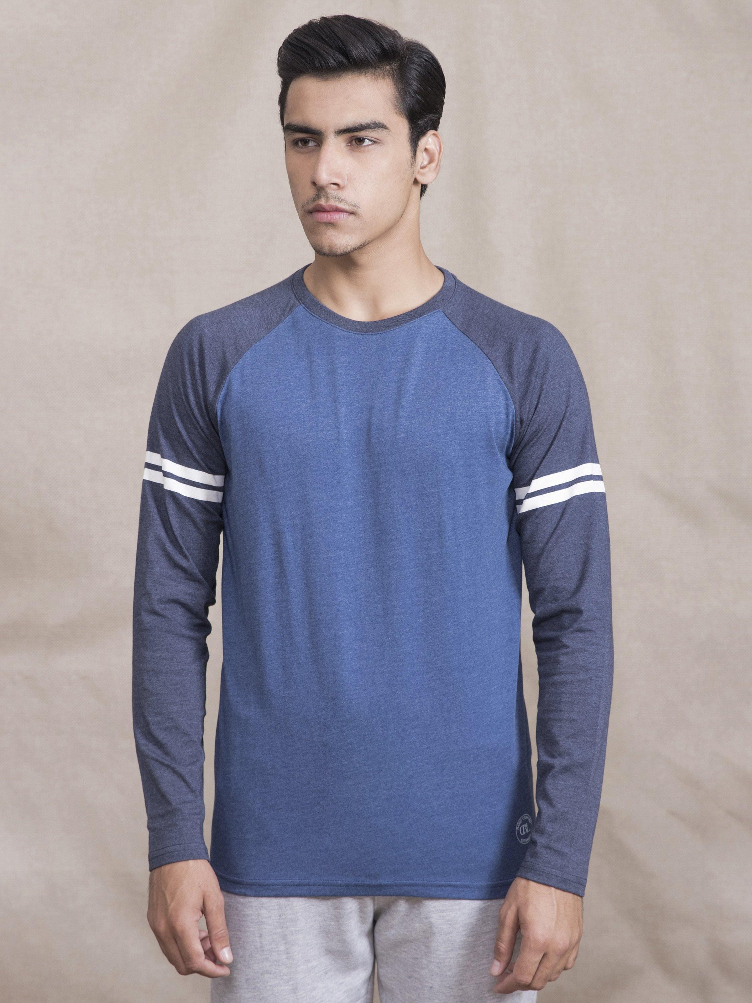 T SHIRT RAGLAN ROUND NECK FULL SLEEVE NAVY BLUE at Charcoal Clothing