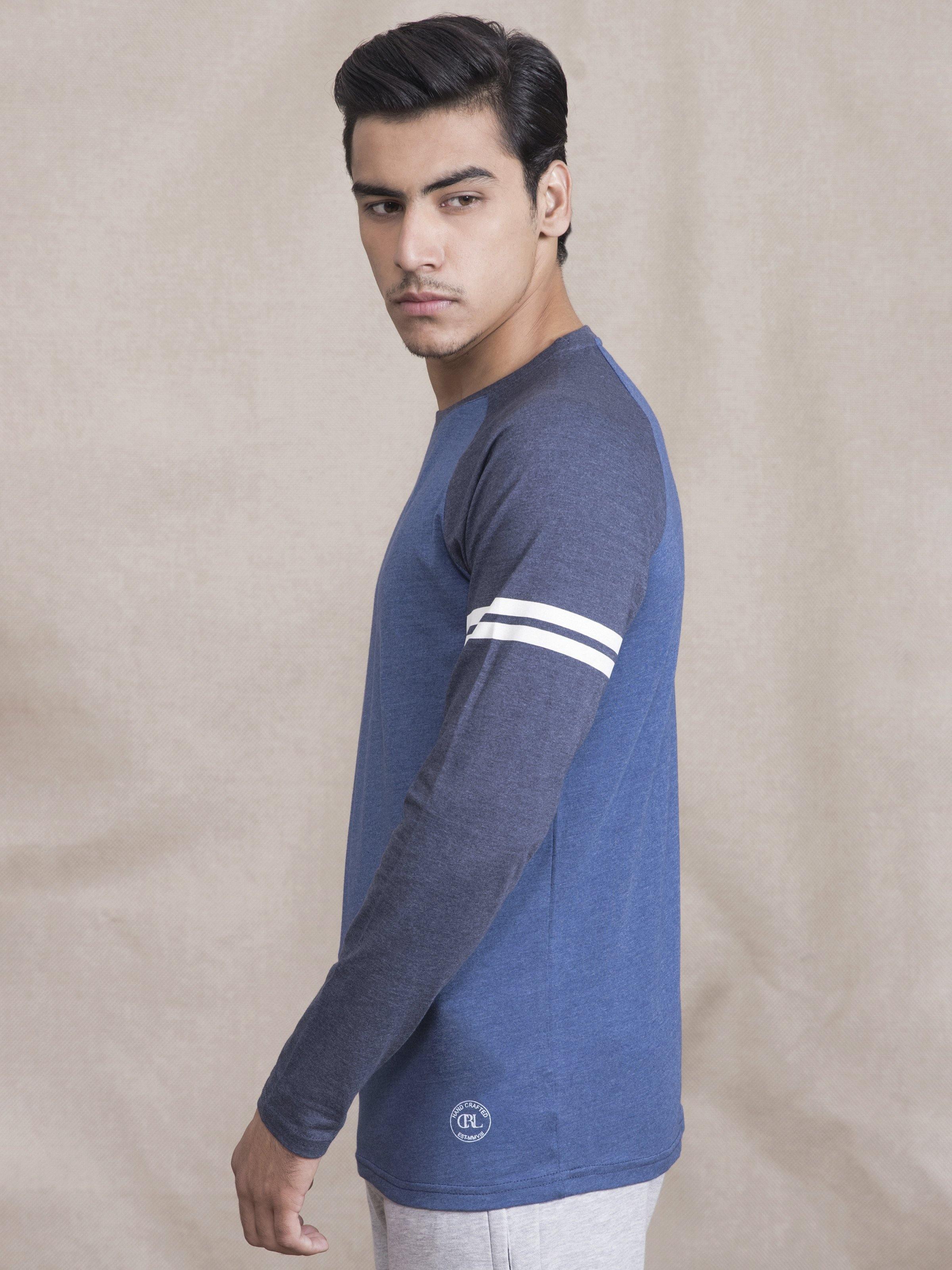 T SHIRT RAGLAN ROUND NECK FULL SLEEVE NAVY BLUE at Charcoal Clothing