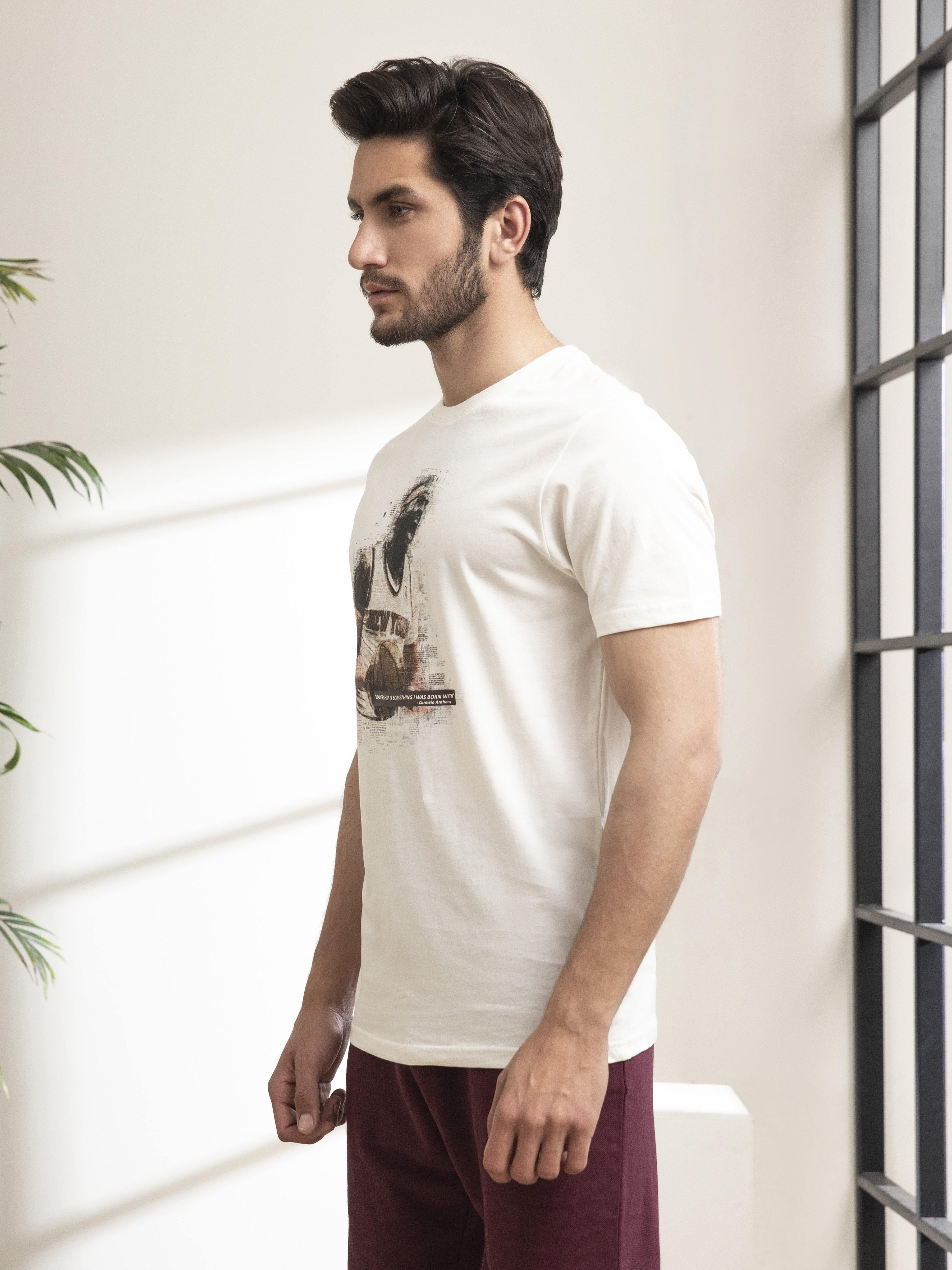 T SHIRT ROUND NECK BASKET BALL OFF WHITE at Charcoal Clothing