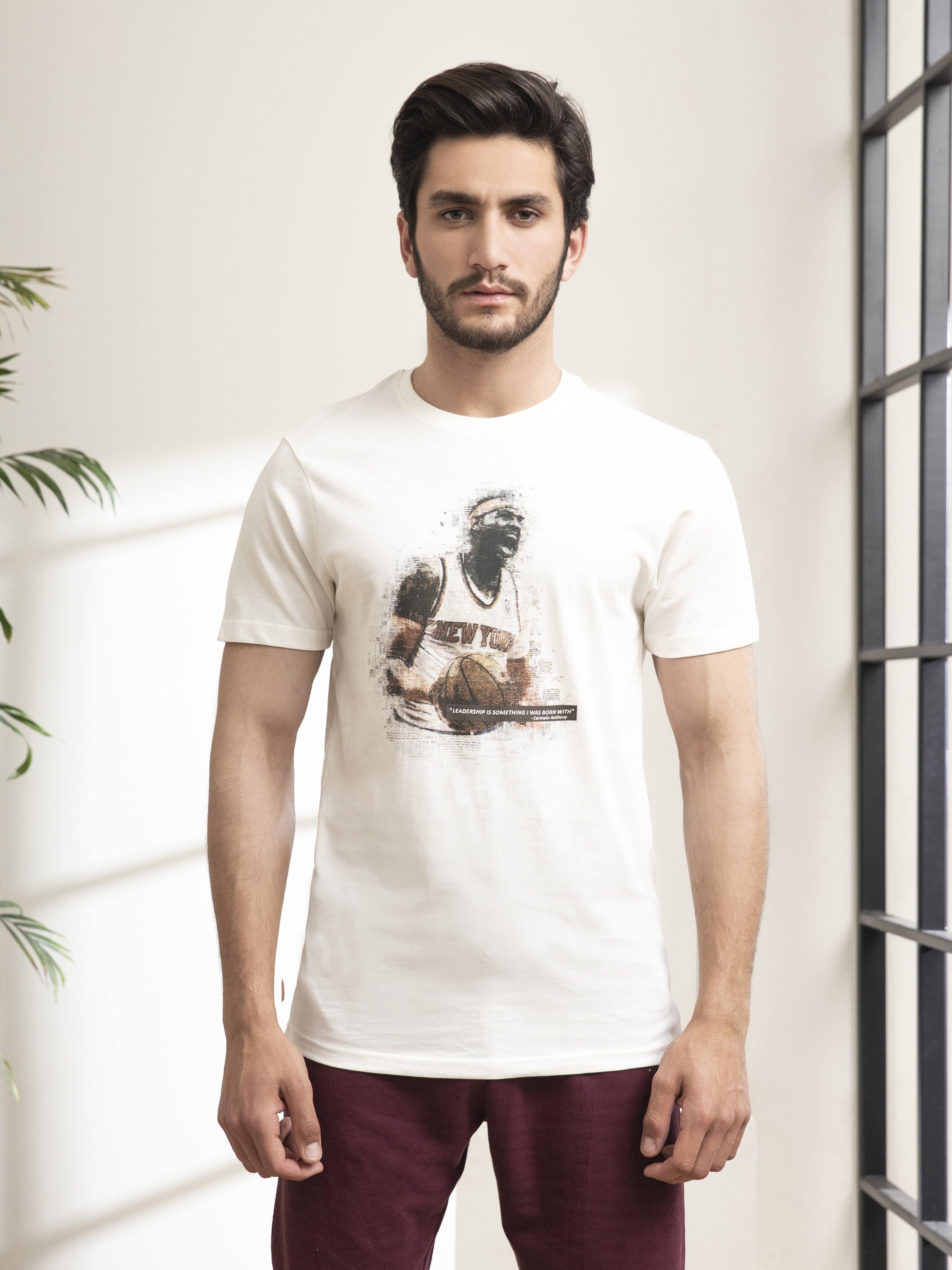 T SHIRT ROUND NECK BASKET BALL OFF WHITE at Charcoal Clothing