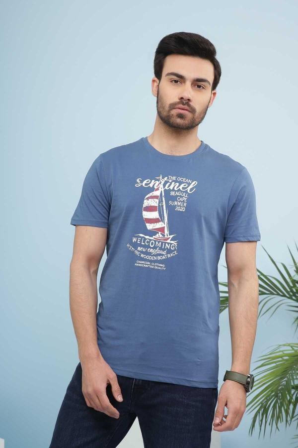 T SHIRT ROUND NECK BLUE at Charcoal Clothing