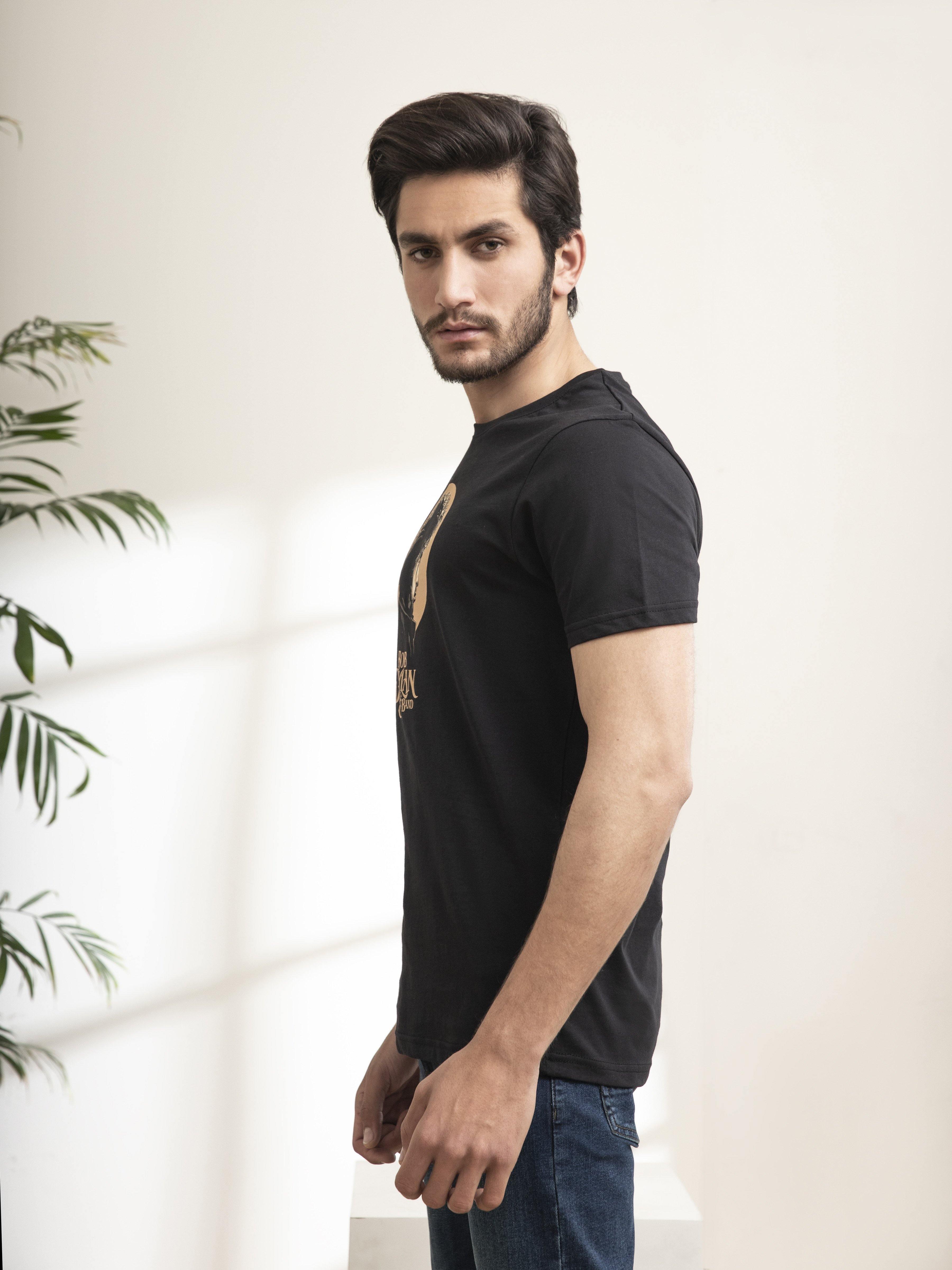 T SHIRT ROUND NECK BOB DYLEN BLACK at Charcoal Clothing