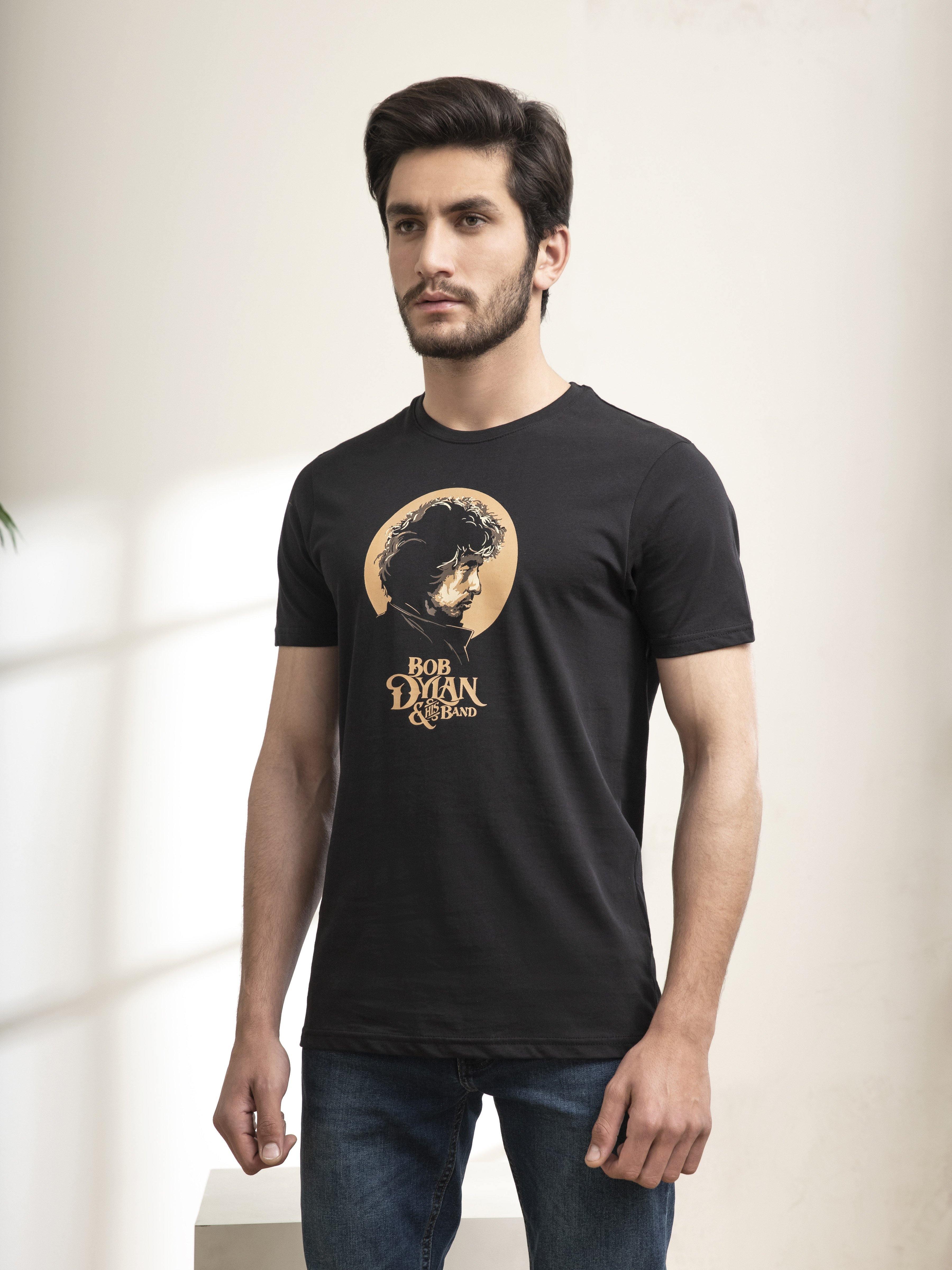 T SHIRT ROUND NECK BOB DYLEN BLACK at Charcoal Clothing