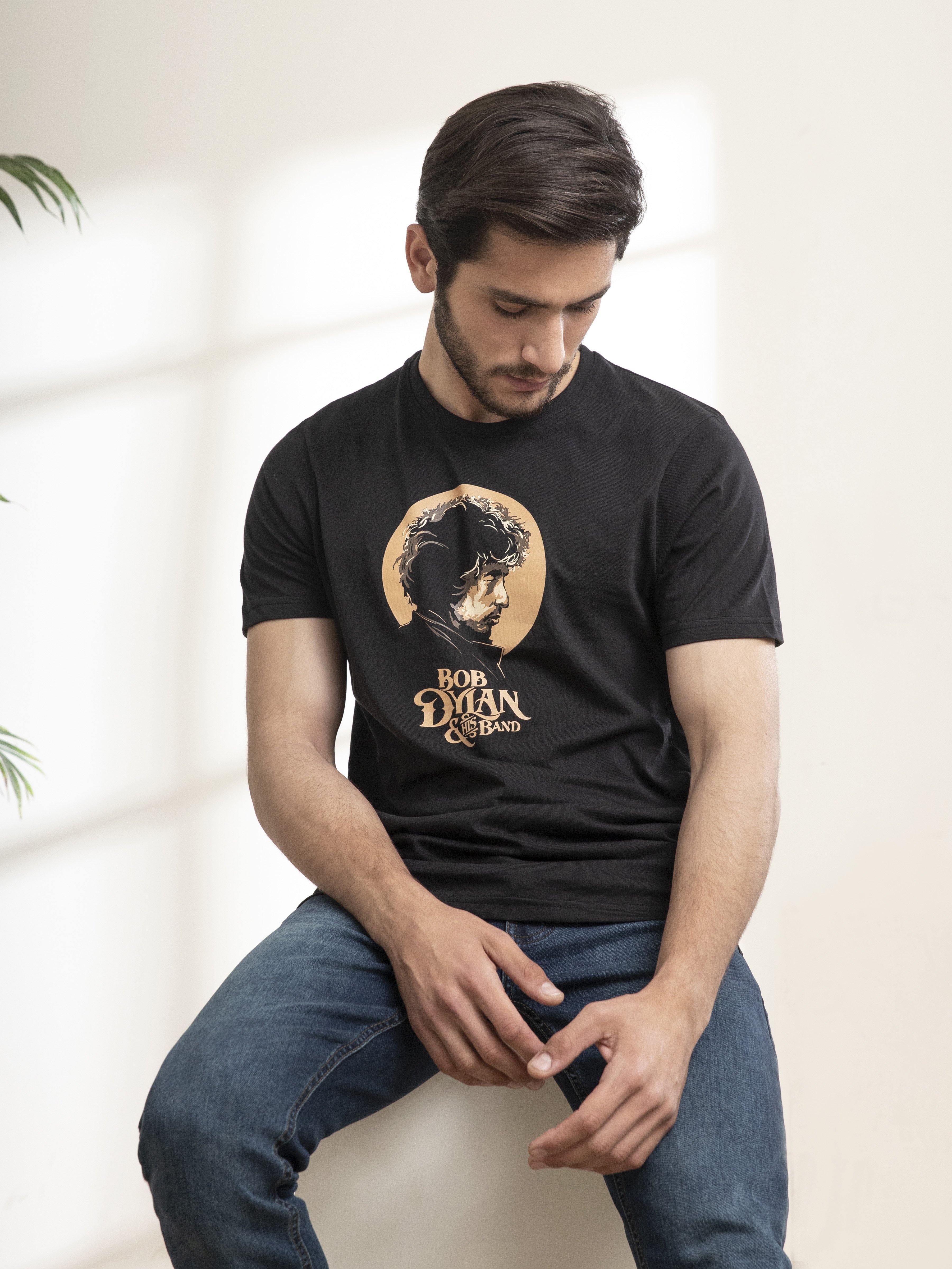 T SHIRT ROUND NECK BOB DYLEN BLACK at Charcoal Clothing