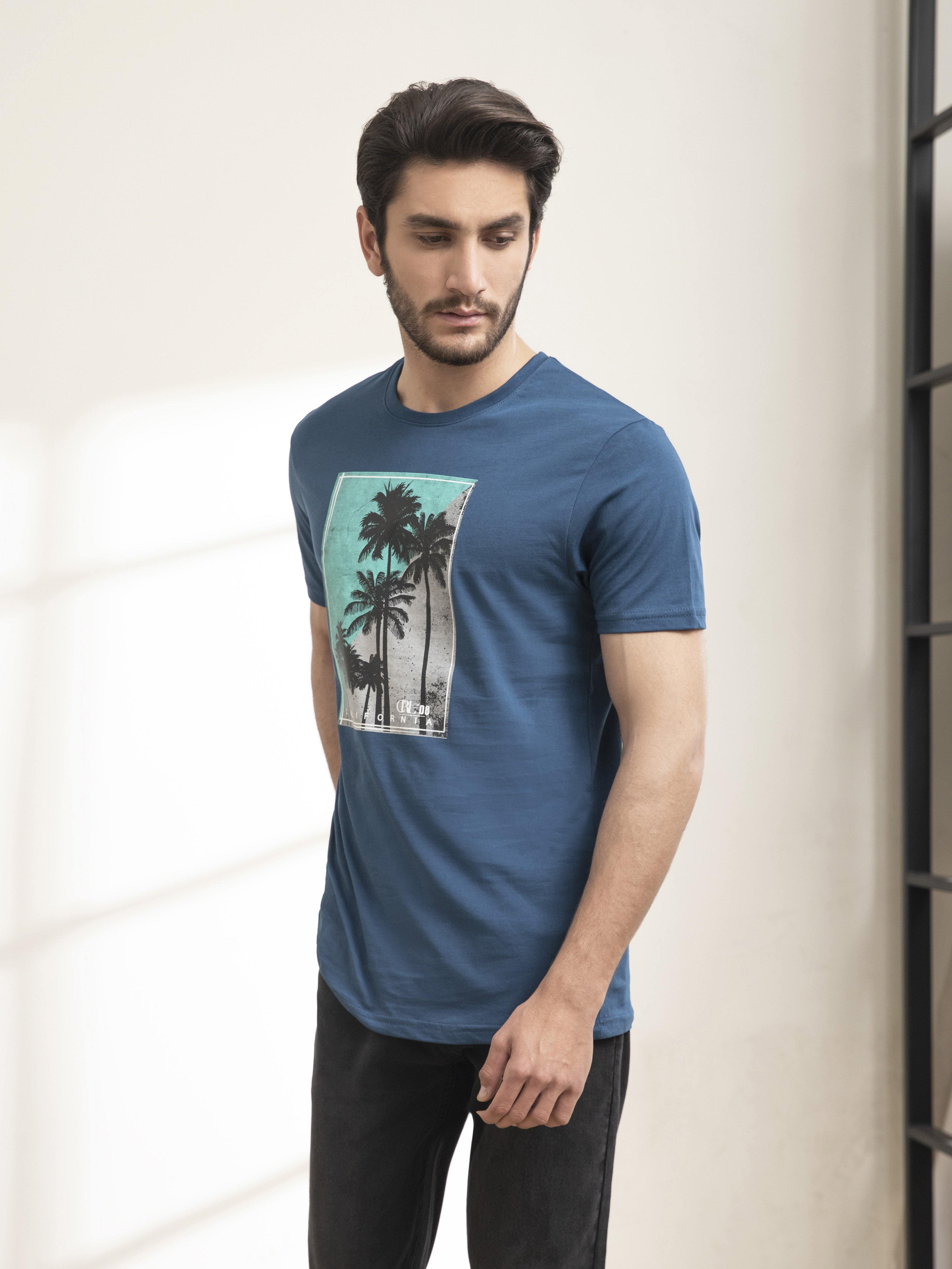T SHIRT ROUND NECK BODY TREES TEAL at Charcoal Clothing