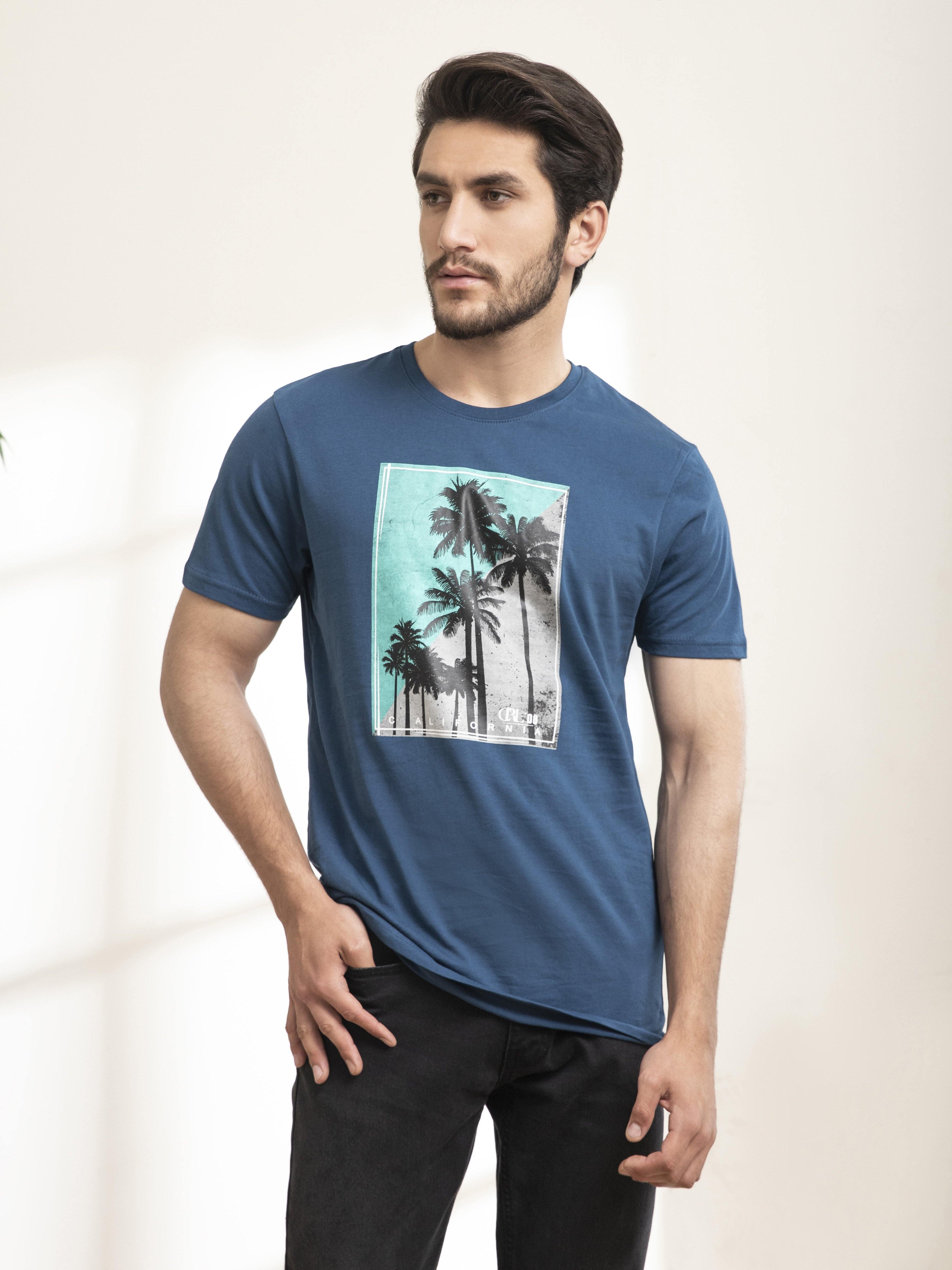 T SHIRT ROUND NECK BODY TREES TEAL at Charcoal Clothing