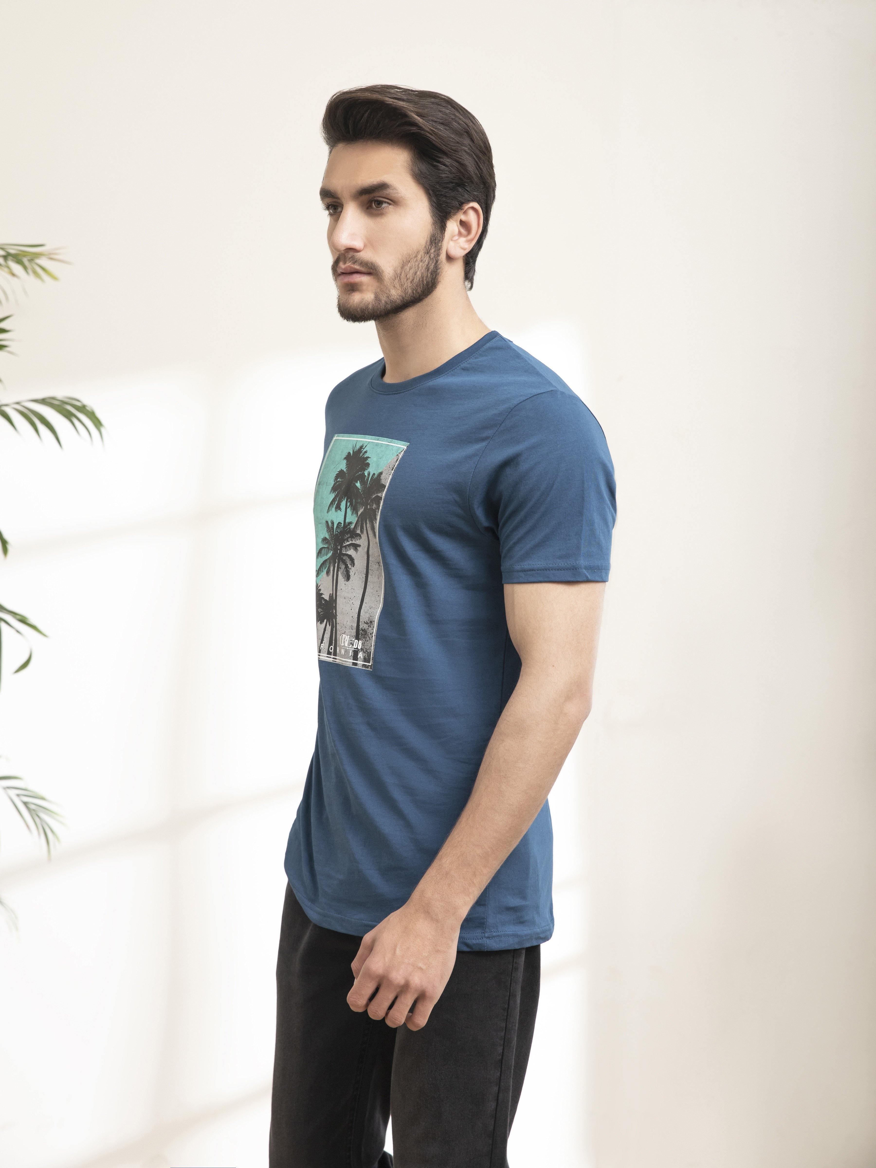 T SHIRT ROUND NECK BODY TREES TEAL at Charcoal Clothing
