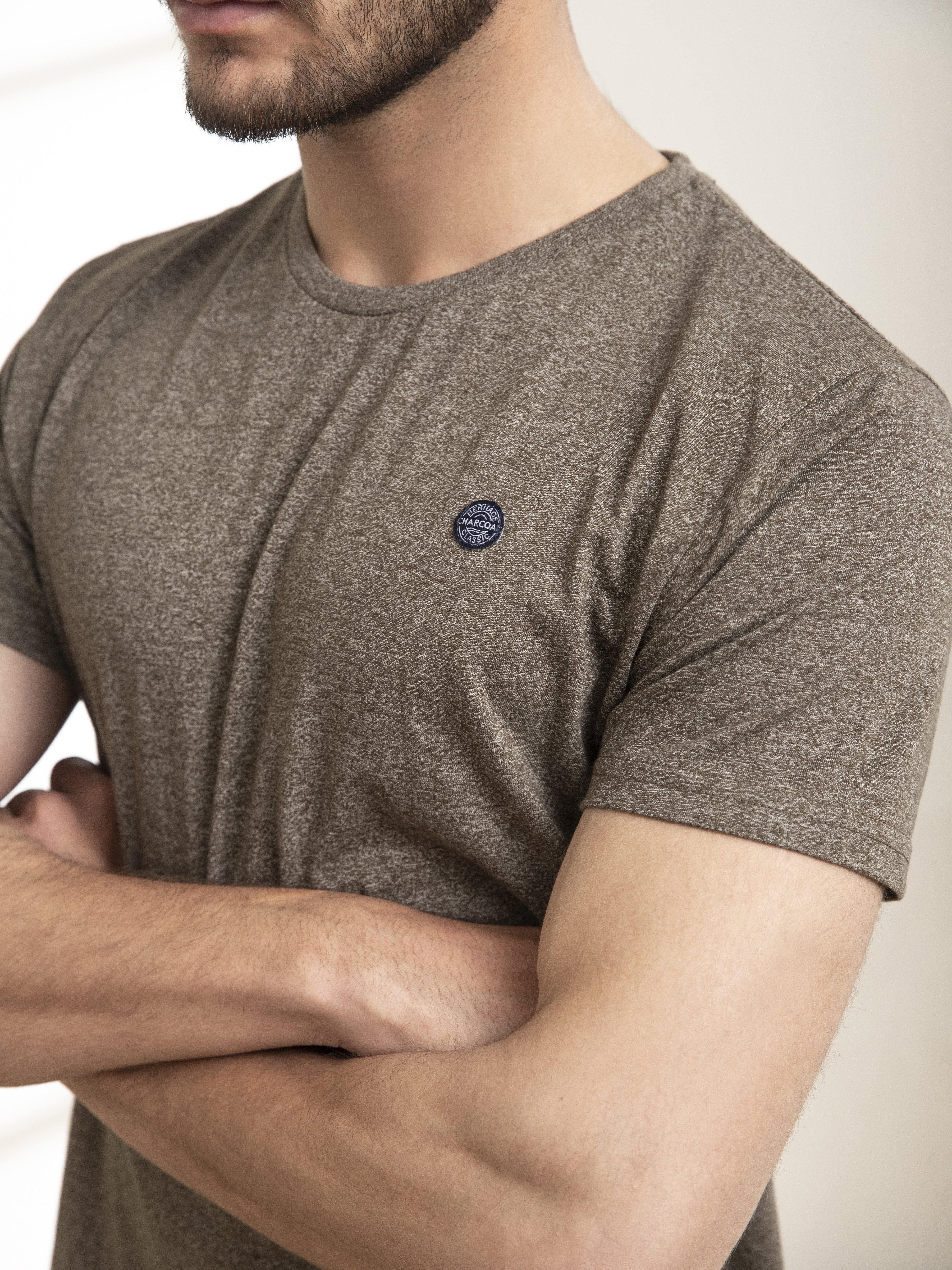 T SHIRT ROUND NECK CHAIN YARN OLIVE at Charcoal Clothing