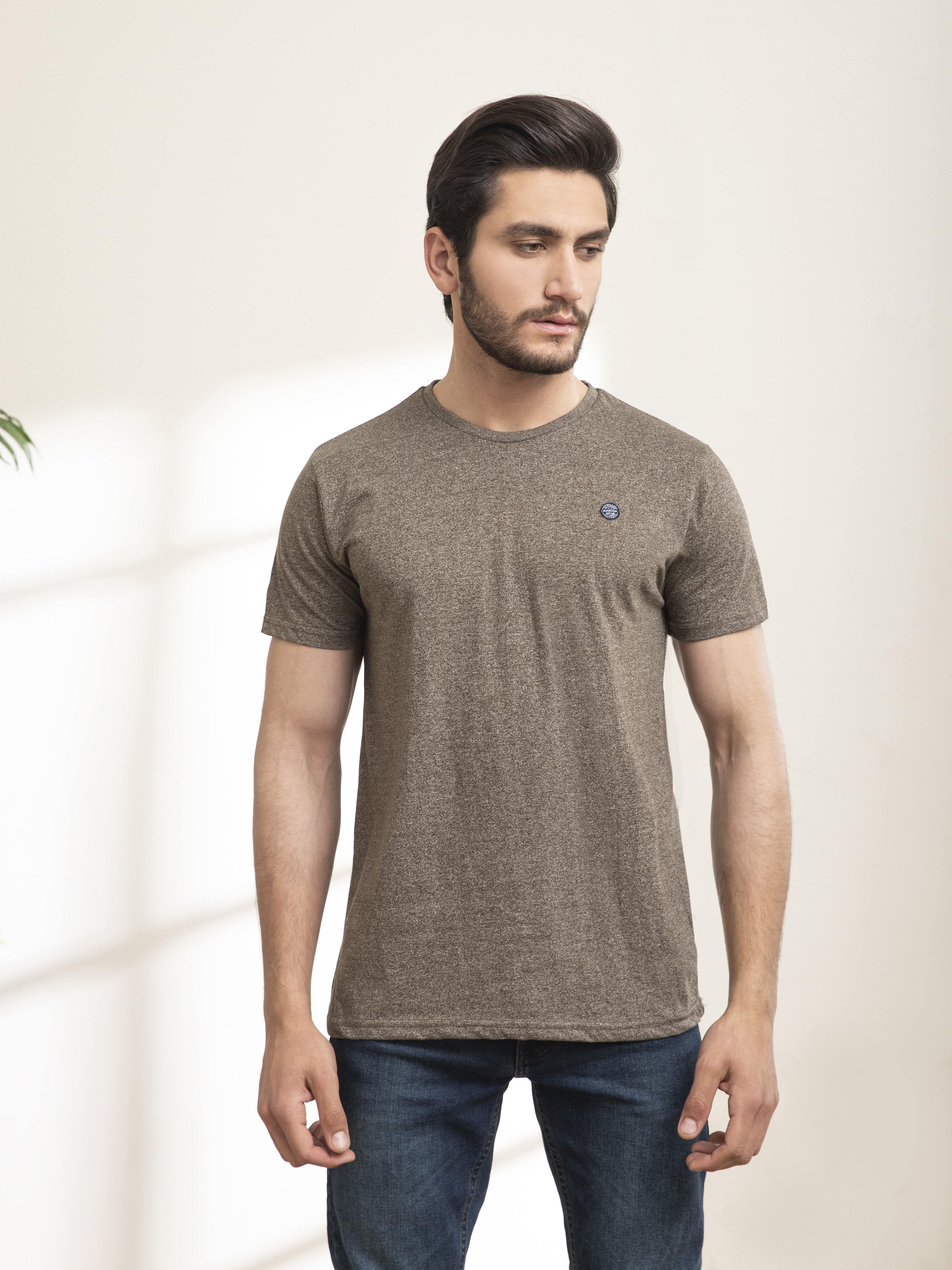 T SHIRT ROUND NECK CHAIN YARN OLIVE at Charcoal Clothing