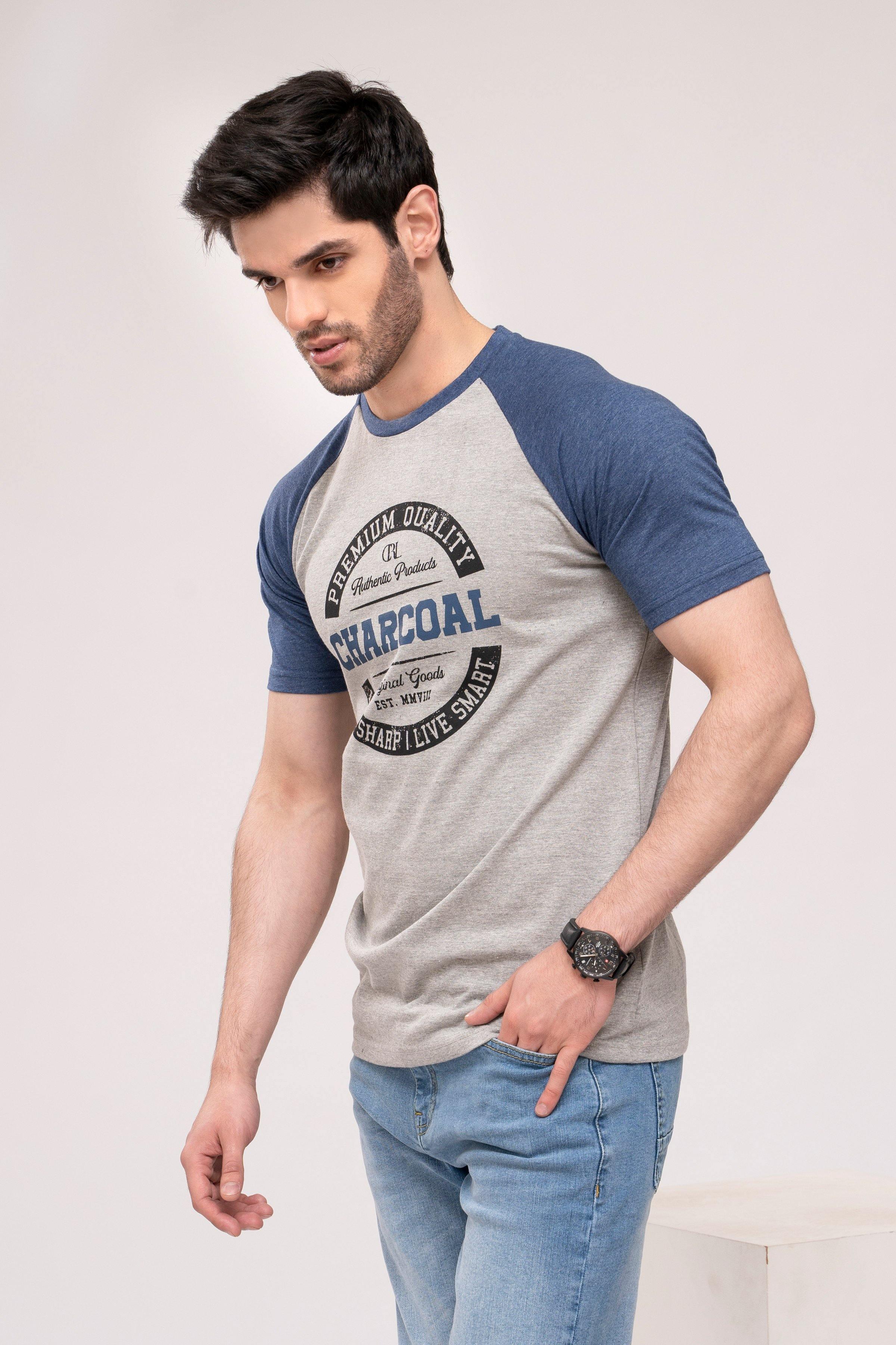 T SHIRT ROUND NECK GREY BLUE at Charcoal Clothing
