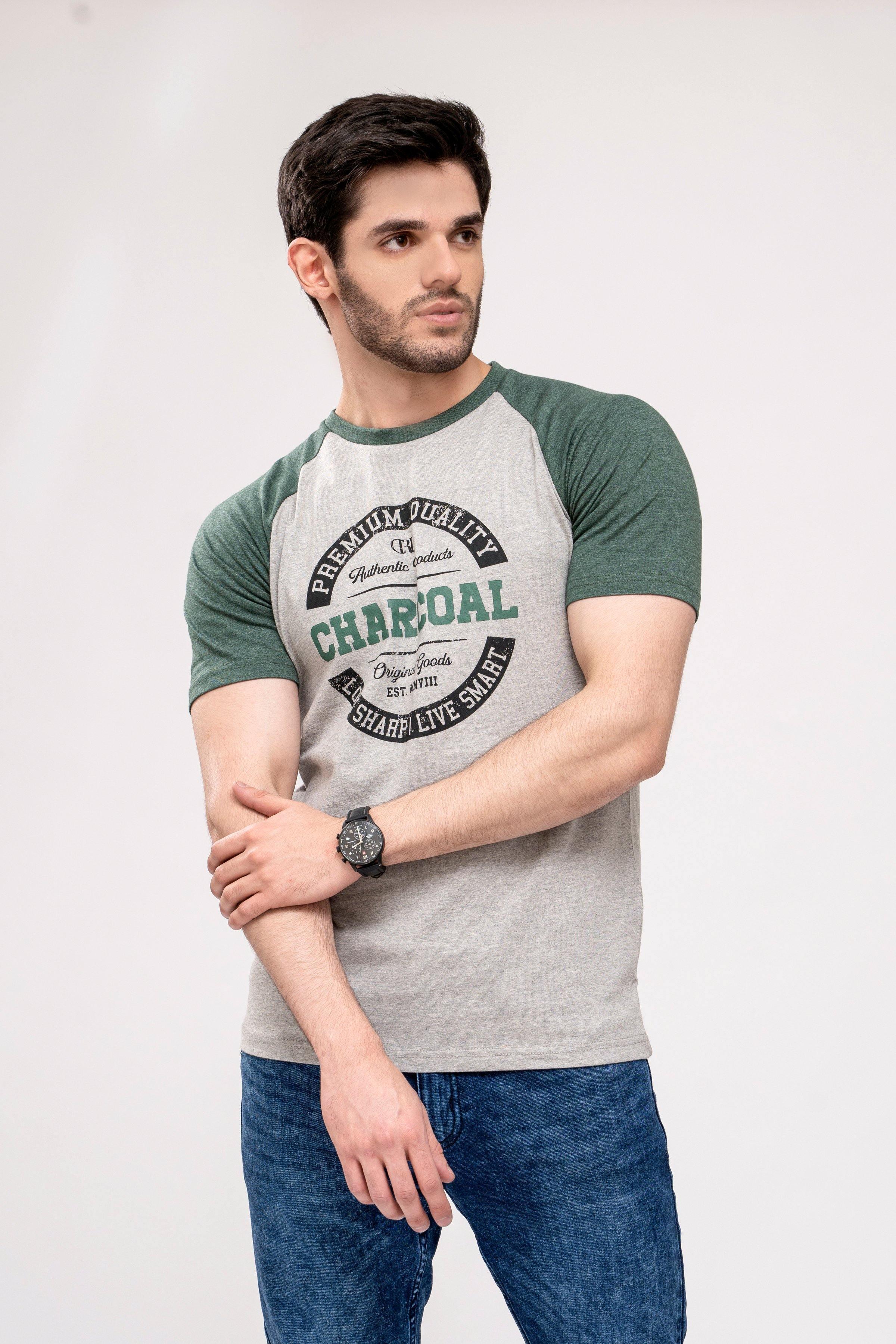 T SHIRT ROUND NECK GREY GREEN at Charcoal Clothing