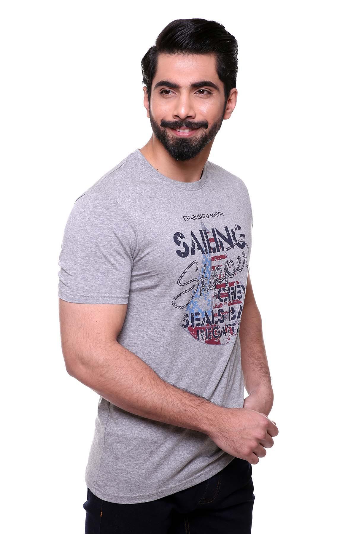 T SHIRT ROUND NECK GREY at Charcoal Clothing