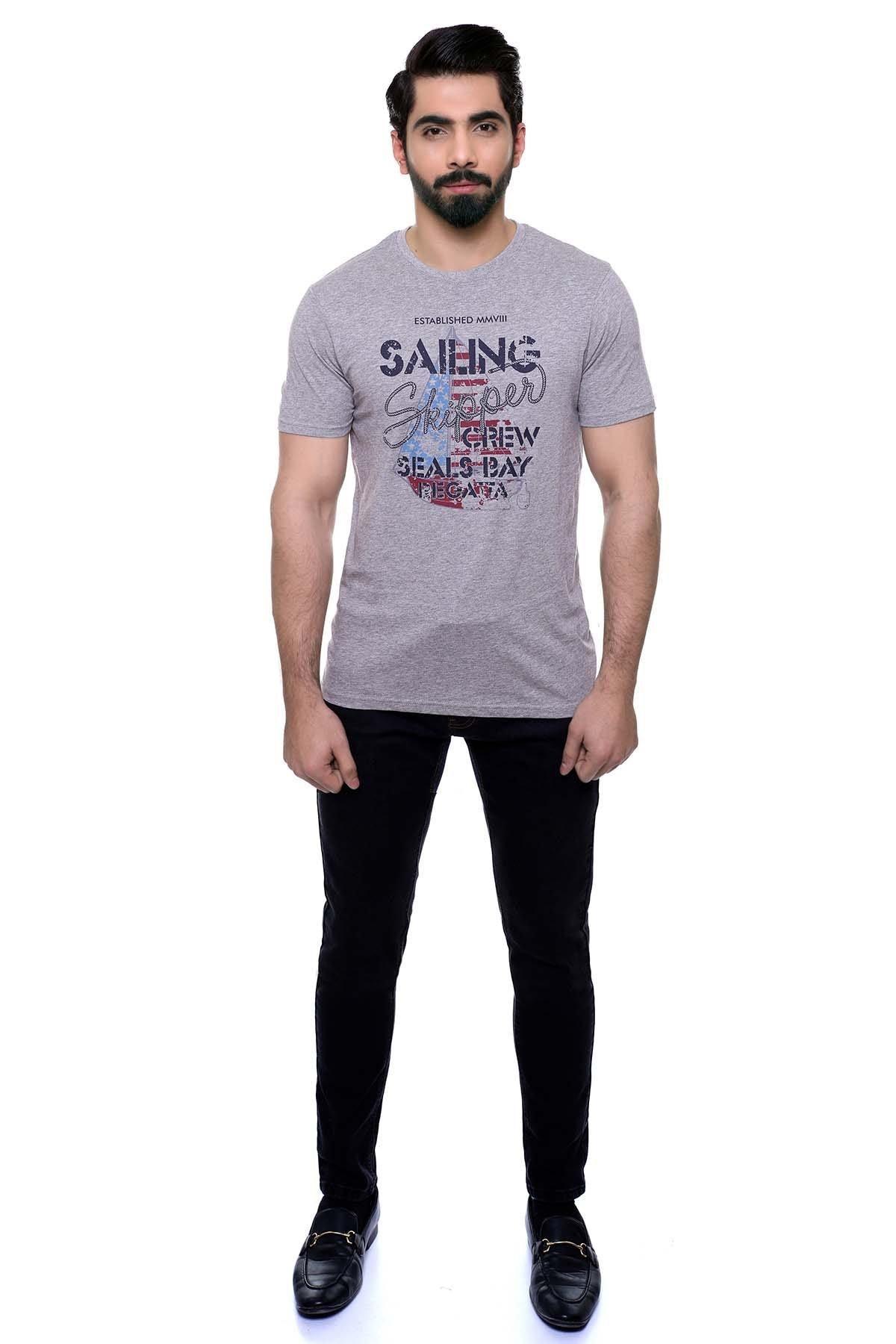 T SHIRT ROUND NECK GREY at Charcoal Clothing