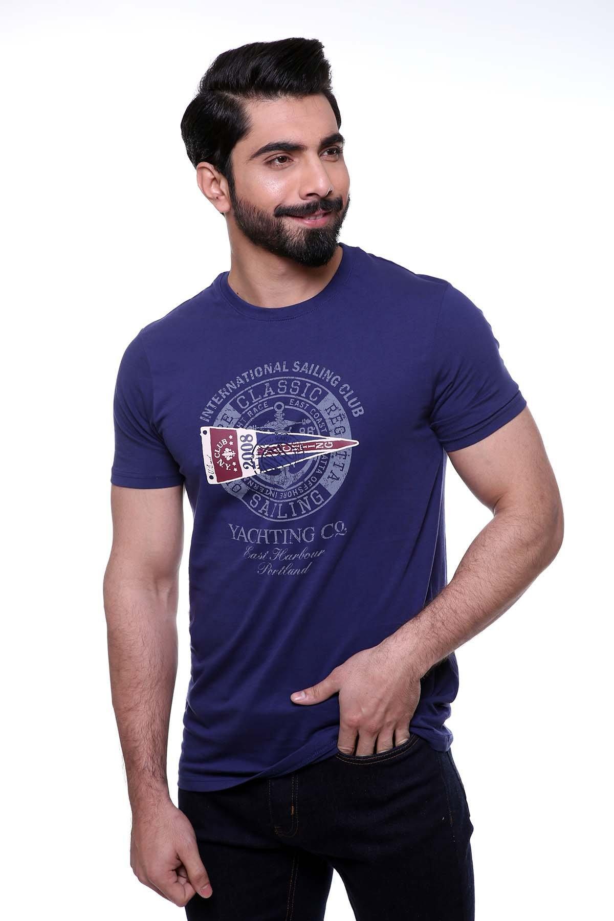 T SHIRT ROUND NECK NAVY at Charcoal Clothing