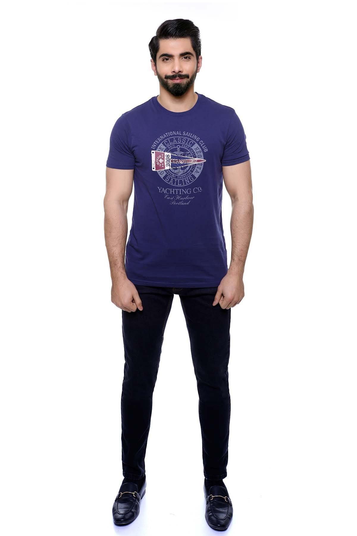 T SHIRT ROUND NECK NAVY at Charcoal Clothing