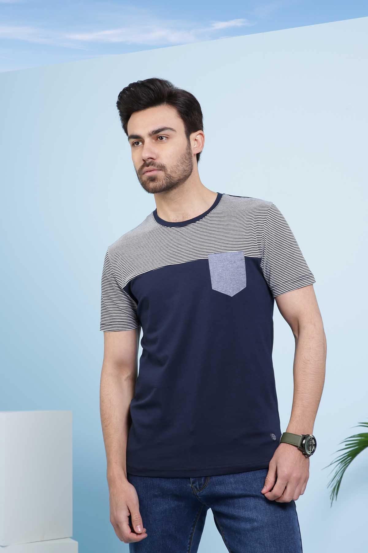 T SHIRT ROUND NECK NAVY at Charcoal Clothing