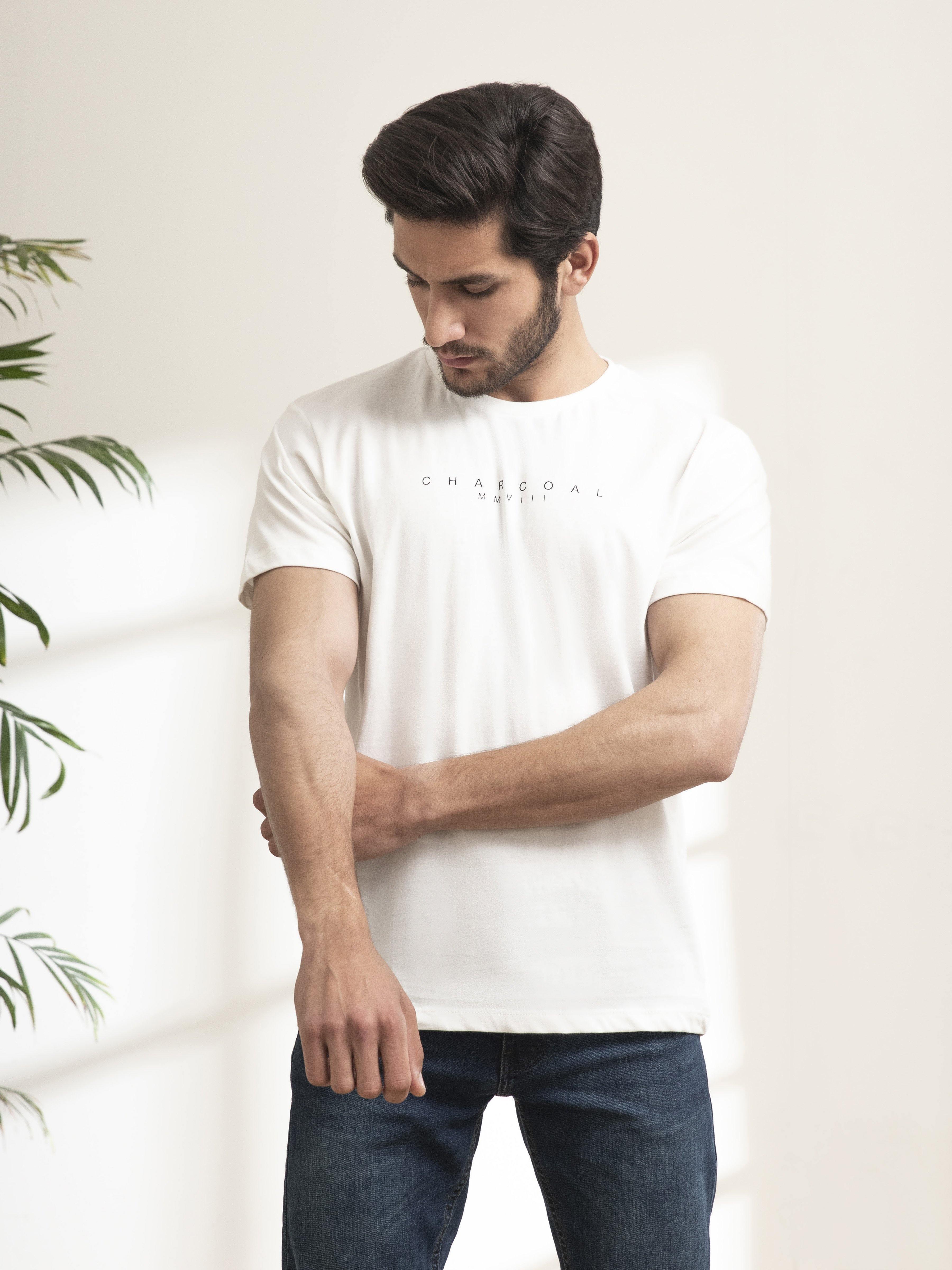 T SHIRT ROUND NECK OFF WHITE at Charcoal Clothing