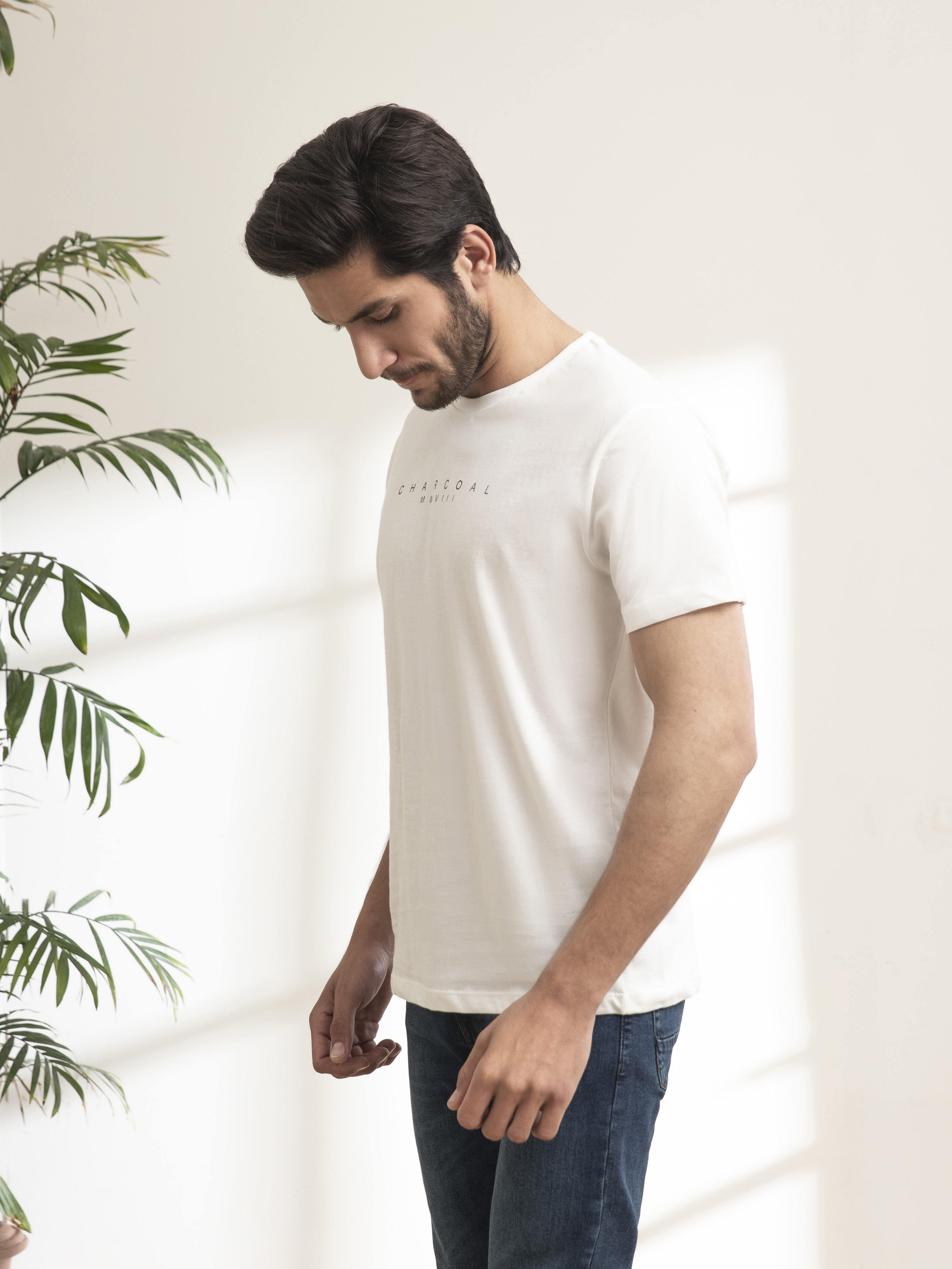 T SHIRT ROUND NECK OFF WHITE at Charcoal Clothing