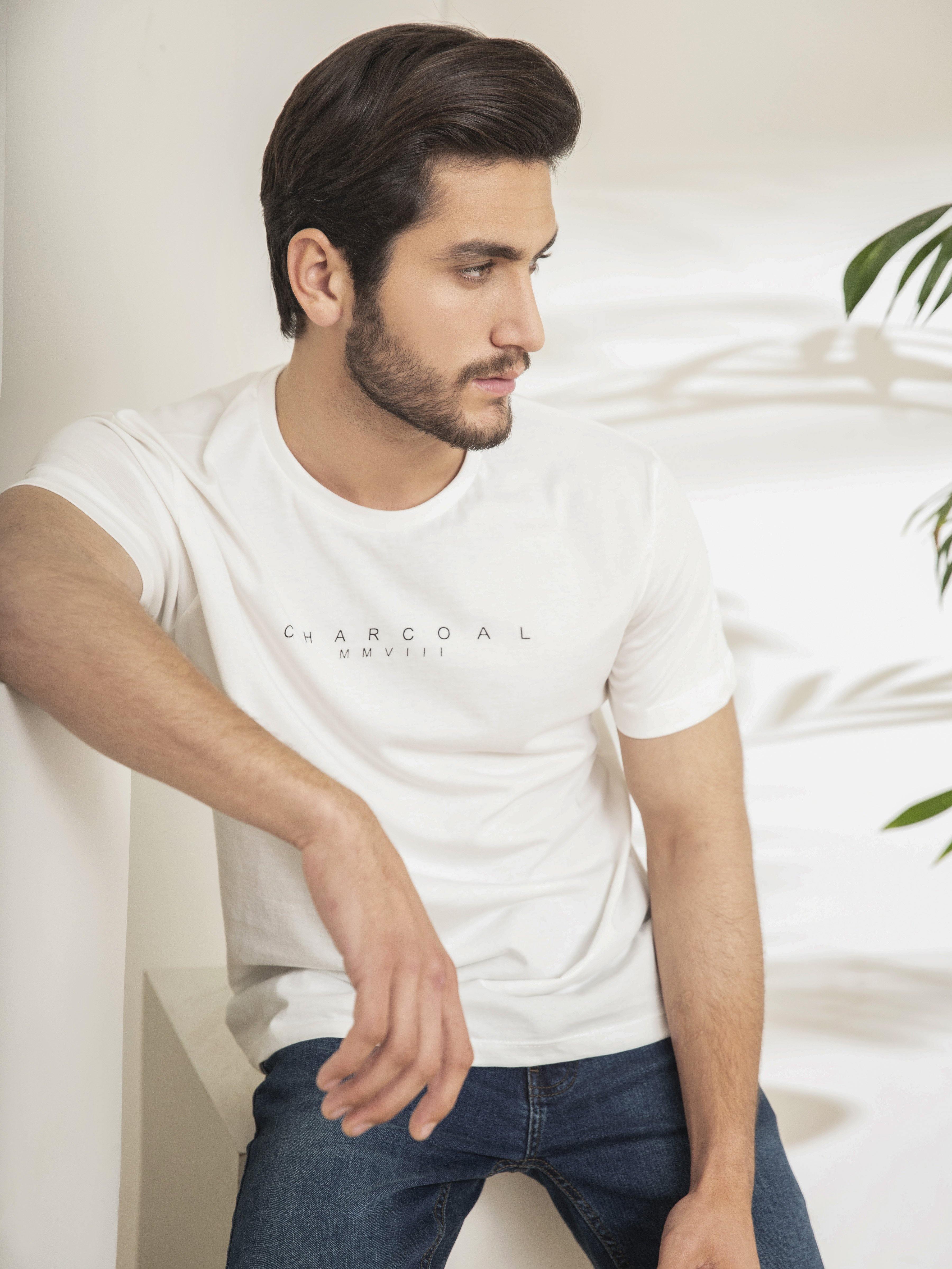 T SHIRT ROUND NECK OFF WHITE at Charcoal Clothing
