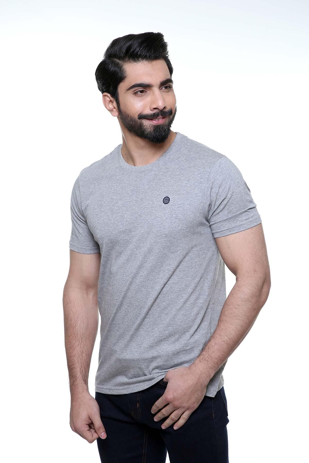 T SHIRT ROUND NECK PLANE FABRIC GREY at Charcoal Clothing