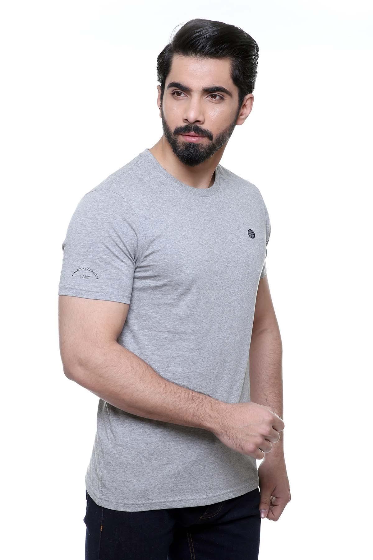 T SHIRT ROUND NECK PLANE FABRIC GREY at Charcoal Clothing