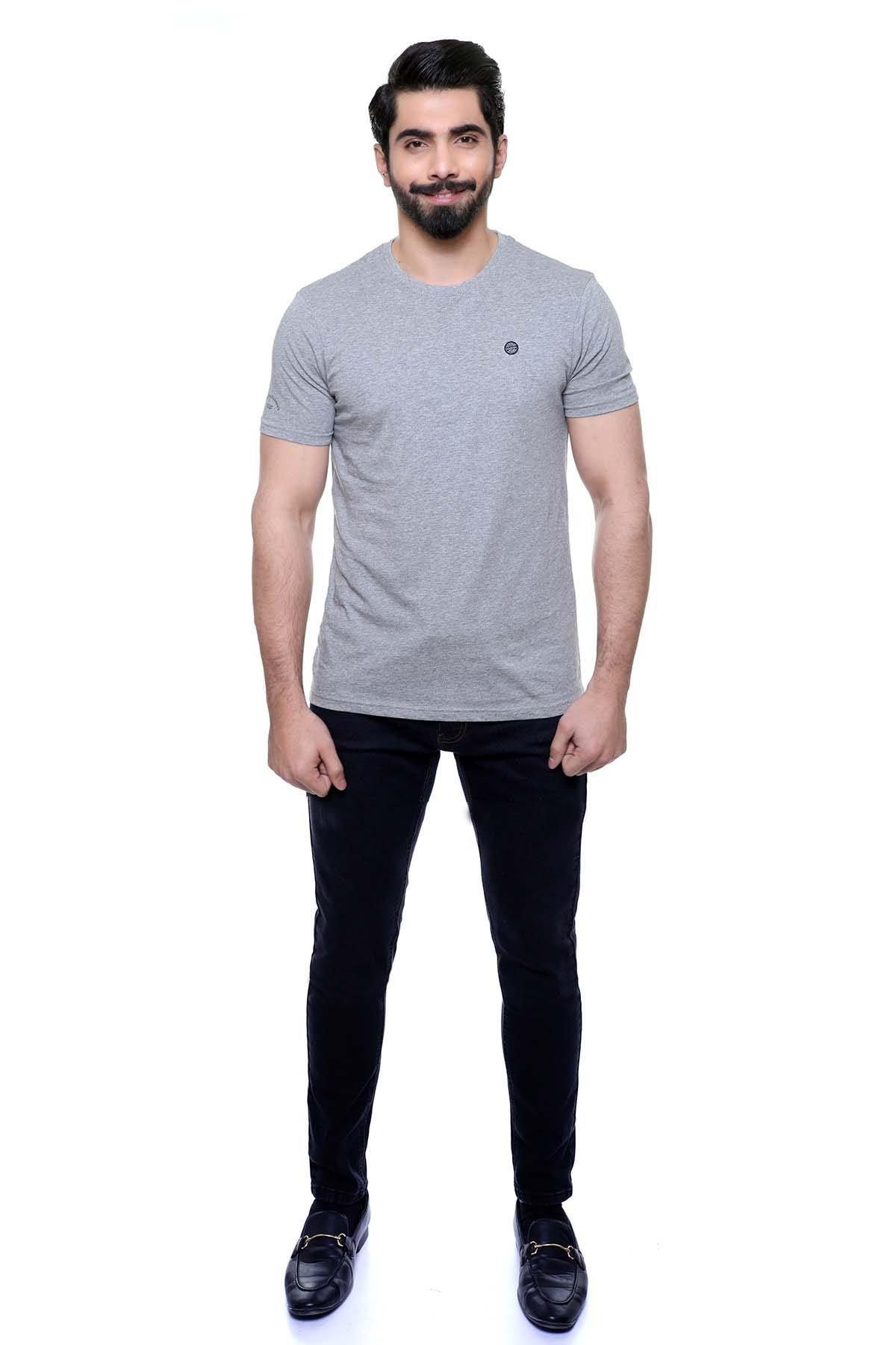 T SHIRT ROUND NECK PLANE FABRIC GREY at Charcoal Clothing