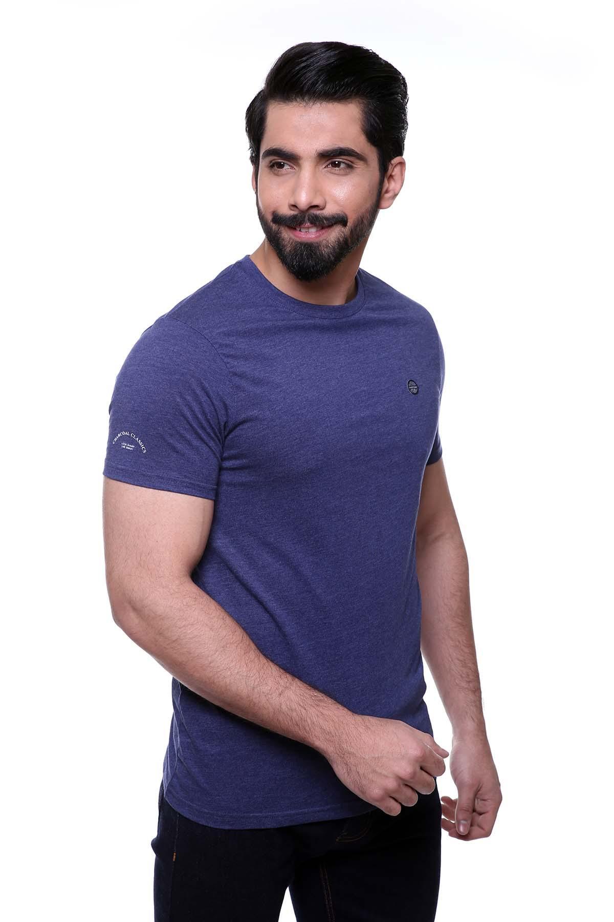 T SHIRT ROUND NECK PLANE FABRIC NAVY at Charcoal Clothing