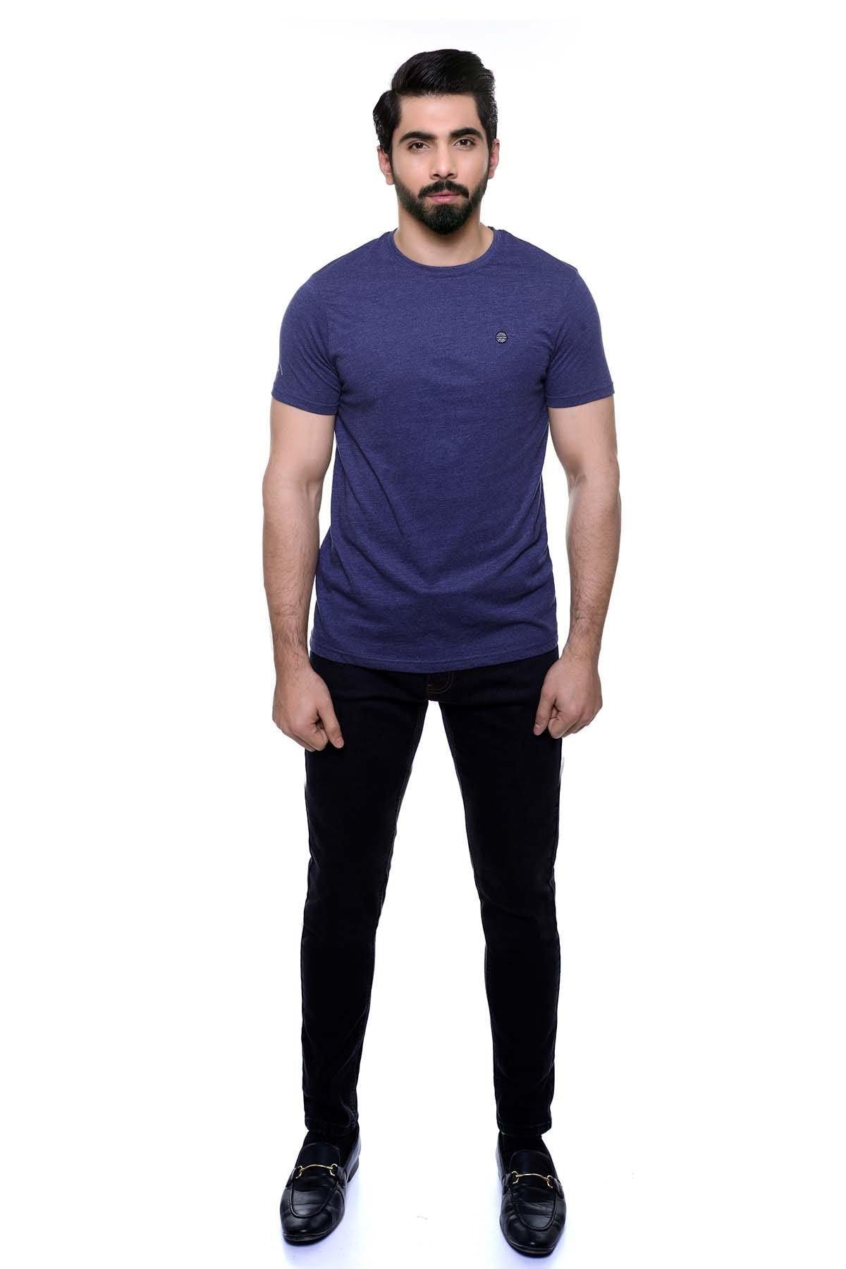 T SHIRT ROUND NECK PLANE FABRIC NAVY at Charcoal Clothing