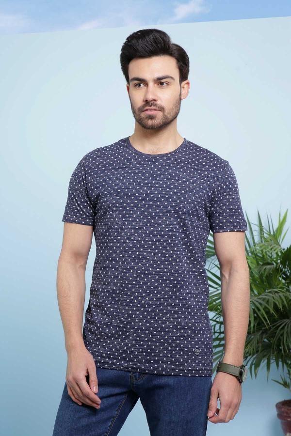 T SHIRT ROUND NECK PRINTED NAVY at Charcoal Clothing