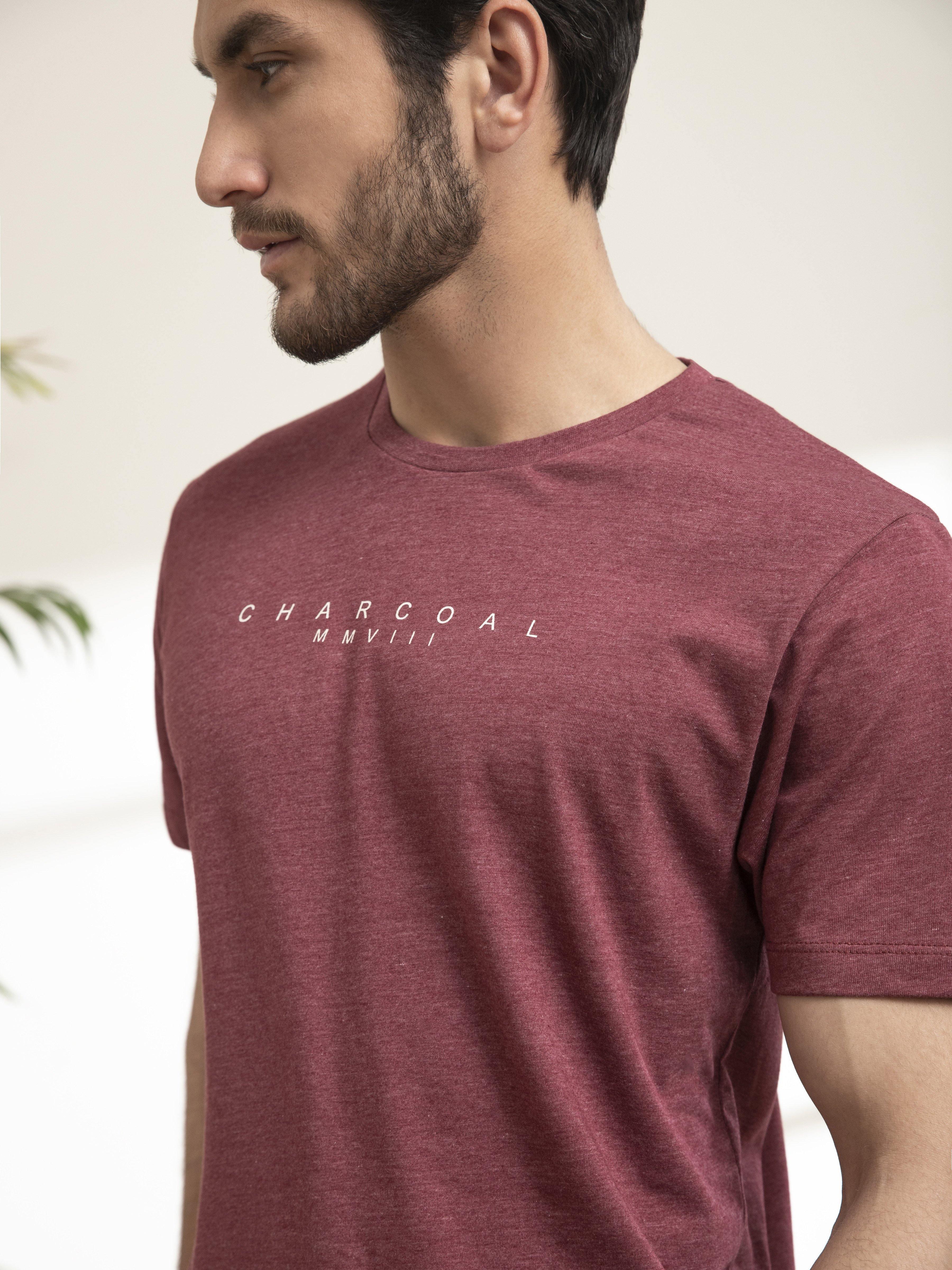 T SHIRT ROUND NECK SLEEPWEAR MAROON MELANGE at Charcoal Clothing