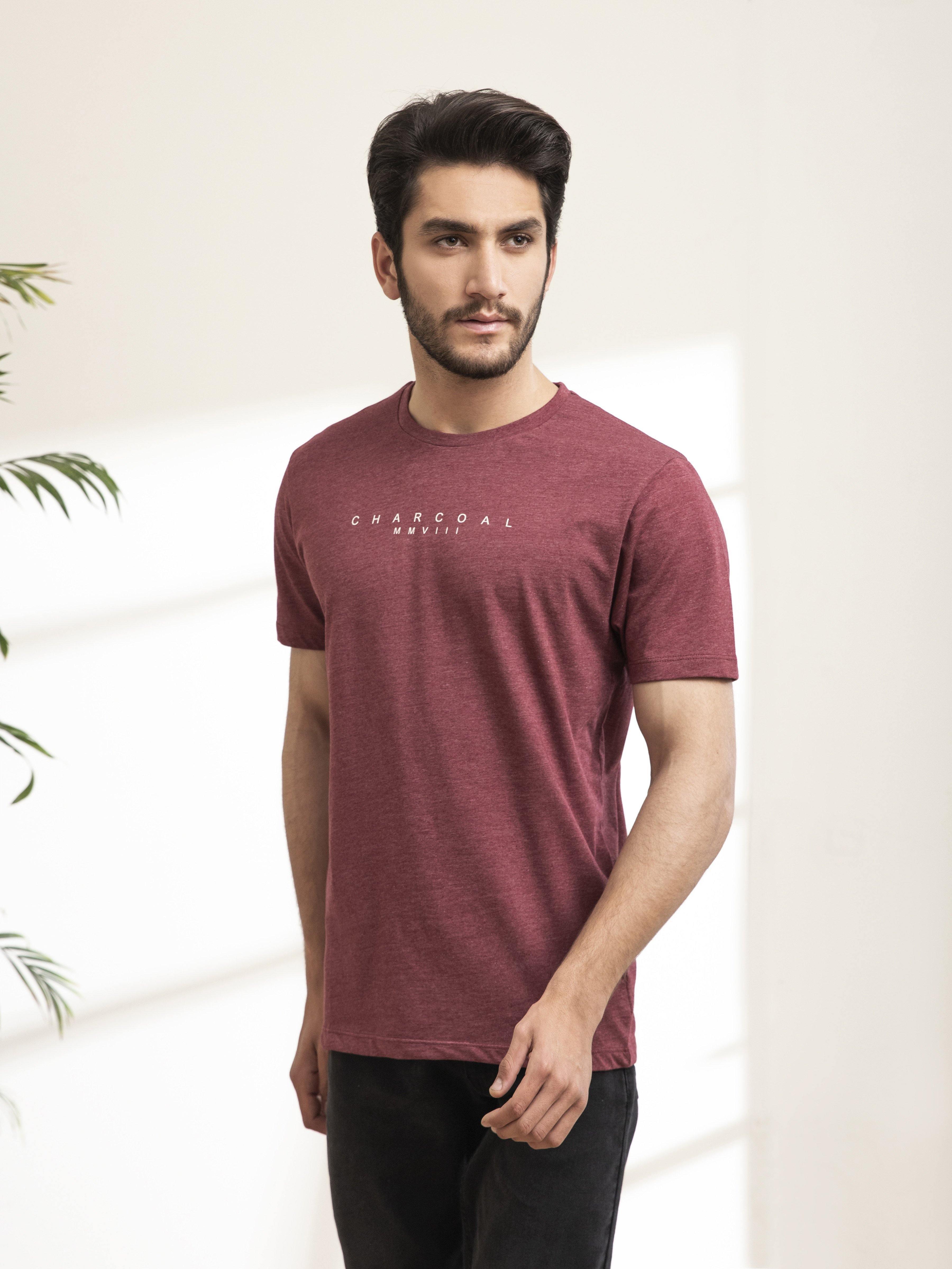 T SHIRT ROUND NECK SLEEPWEAR MAROON MELANGE at Charcoal Clothing
