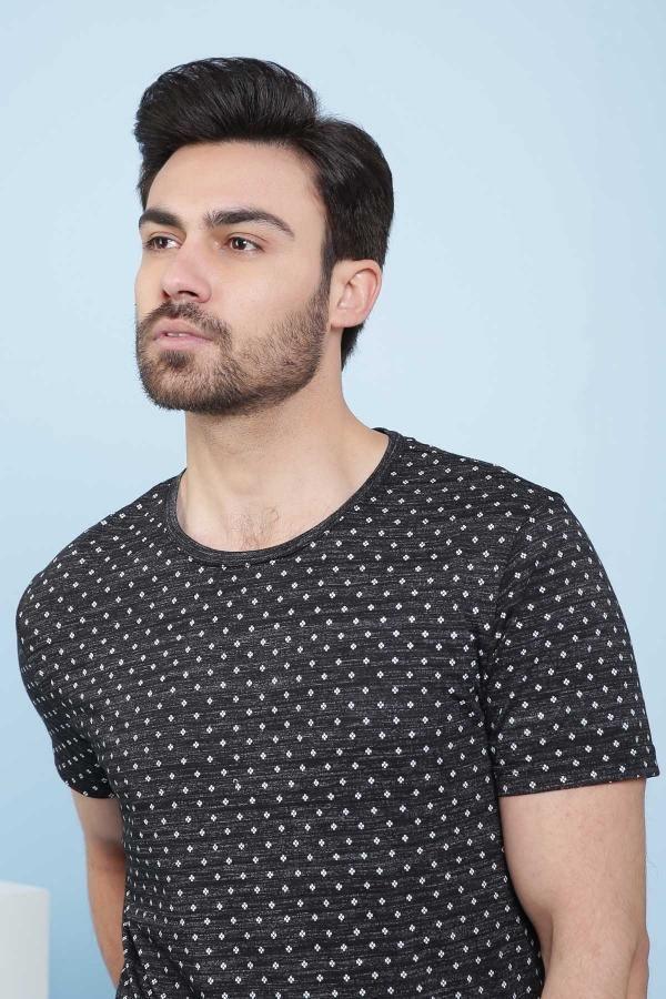 T SHIRT ROUND NICK PRINTED BLACK at Charcoal Clothing