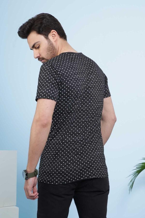 T SHIRT ROUND NICK PRINTED BLACK at Charcoal Clothing