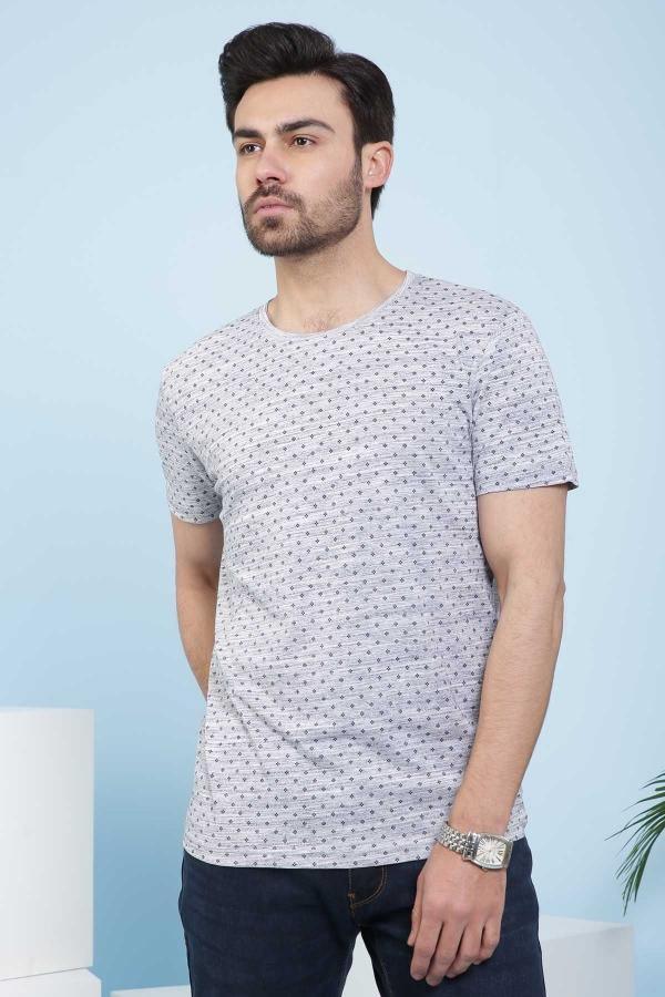 T SHIRT ROUND NICK PRINTED LIGHT GREY at Charcoal Clothing