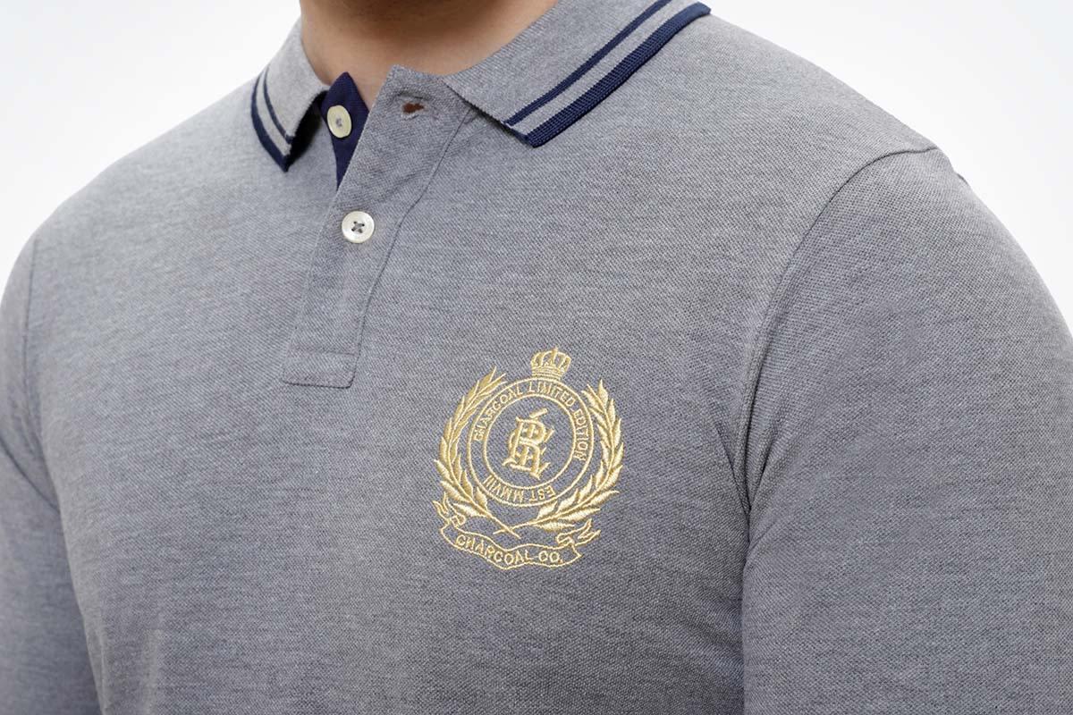 T SHIRT TIPPING COLLAR FULL SLEEVE GREY at Charcoal Clothing