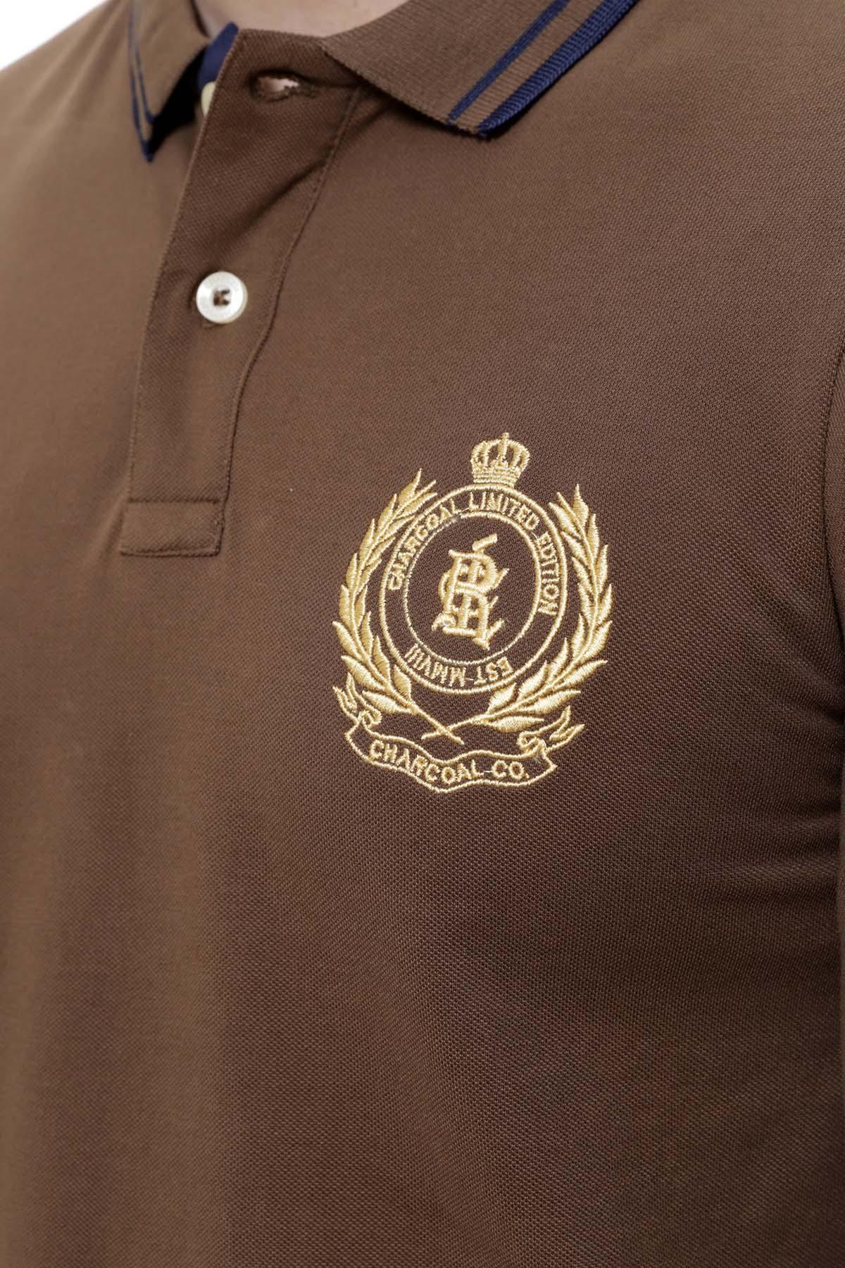 T SHIRT TIPPING COLLAR FULL SLEEVE KHAKI at Charcoal Clothing