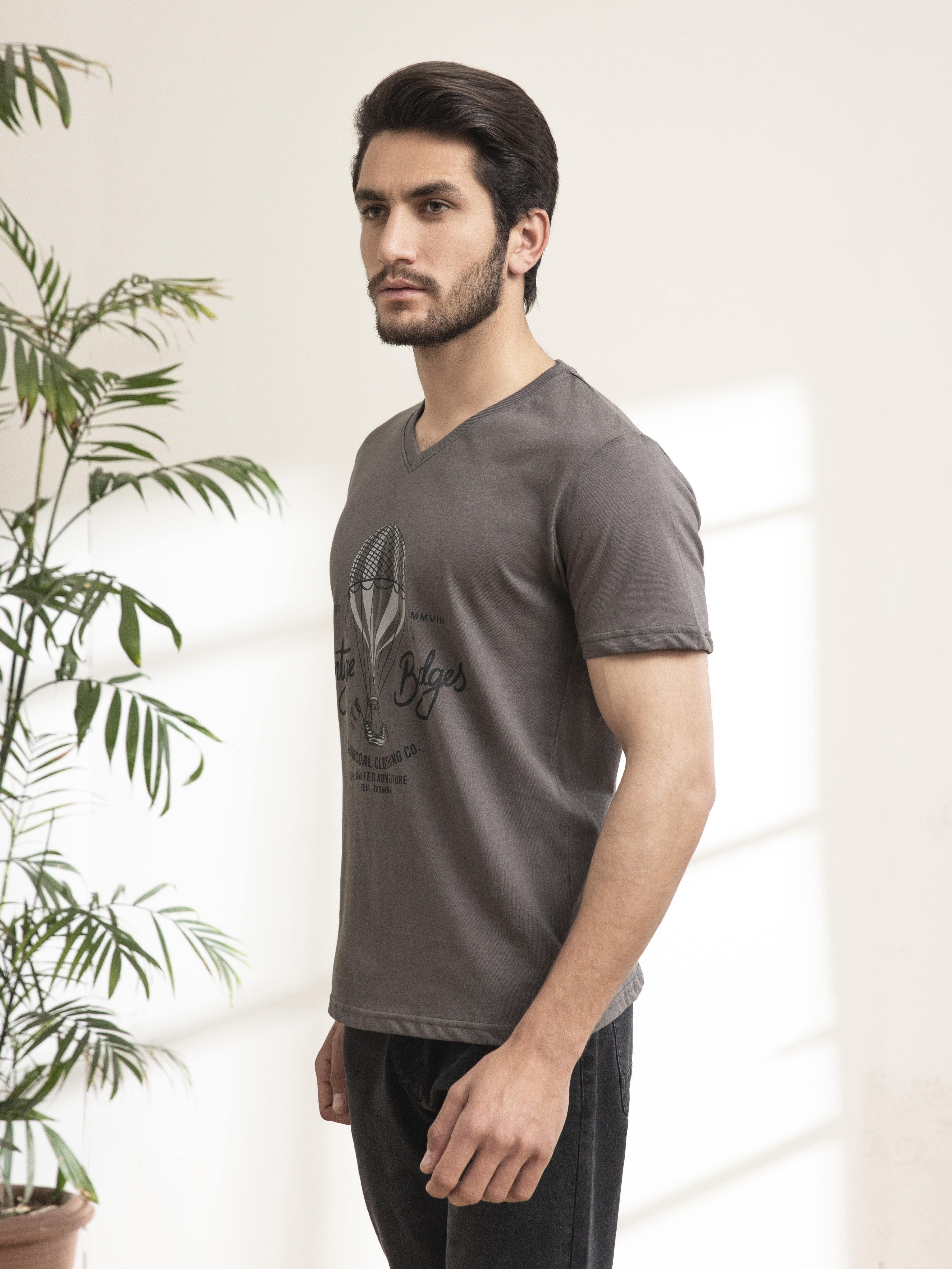 T SHIRT V NECK AIR BALOON CHARCOAL GREY at Charcoal Clothing