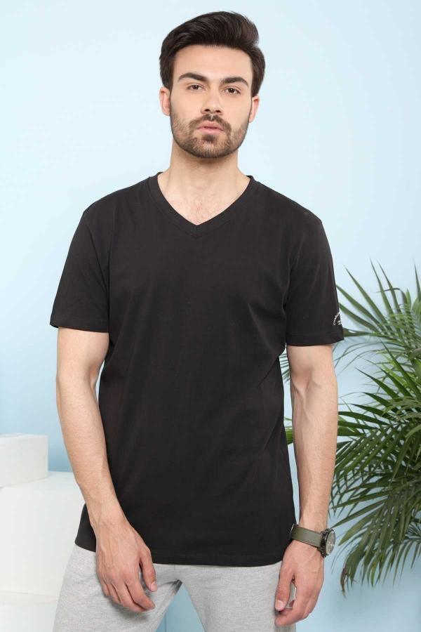 T SHIRT V NECK BLACK (SLEEPWEAR) at Charcoal Clothing