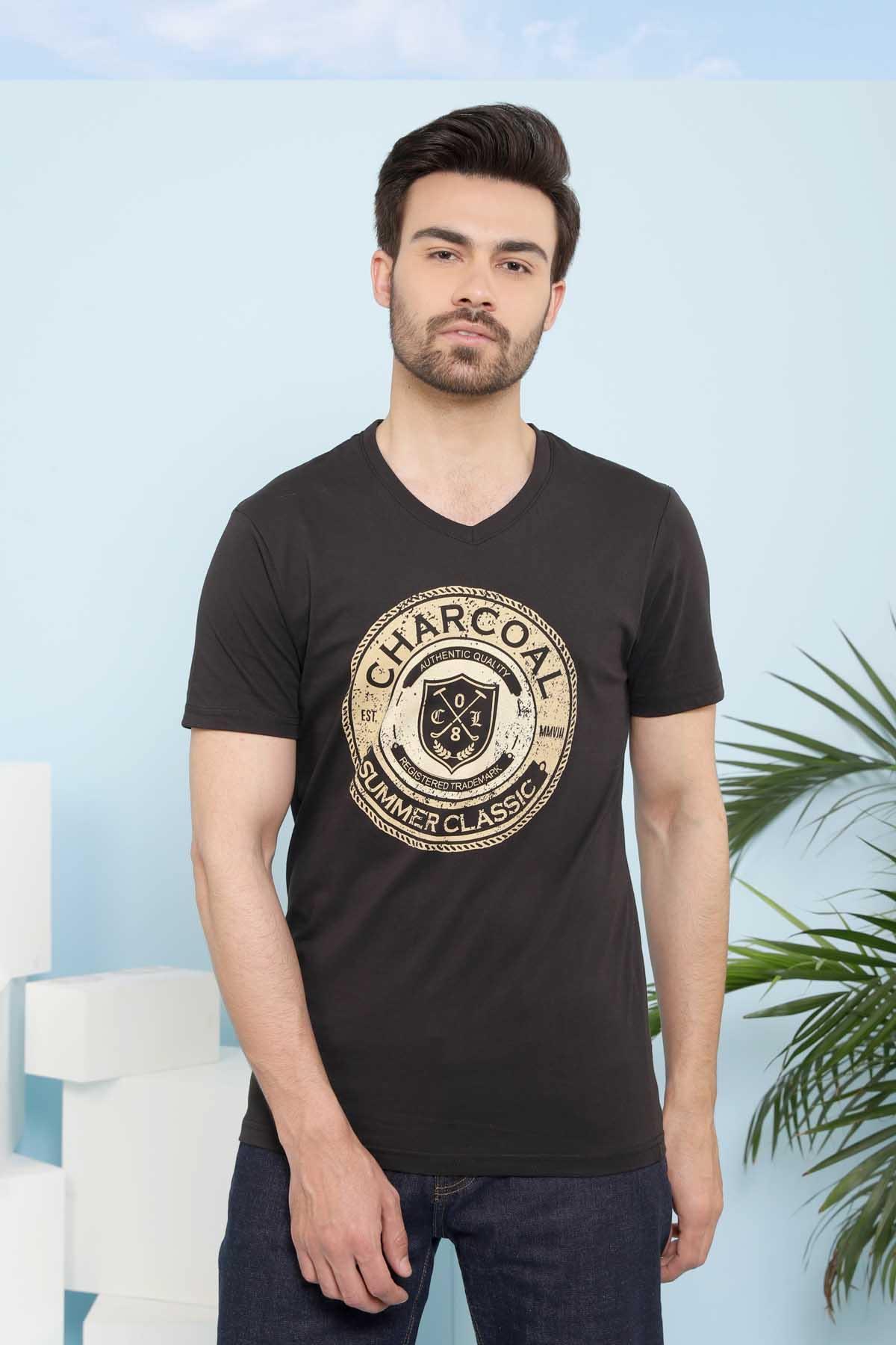 T SHIRT V NECK BLACK at Charcoal Clothing
