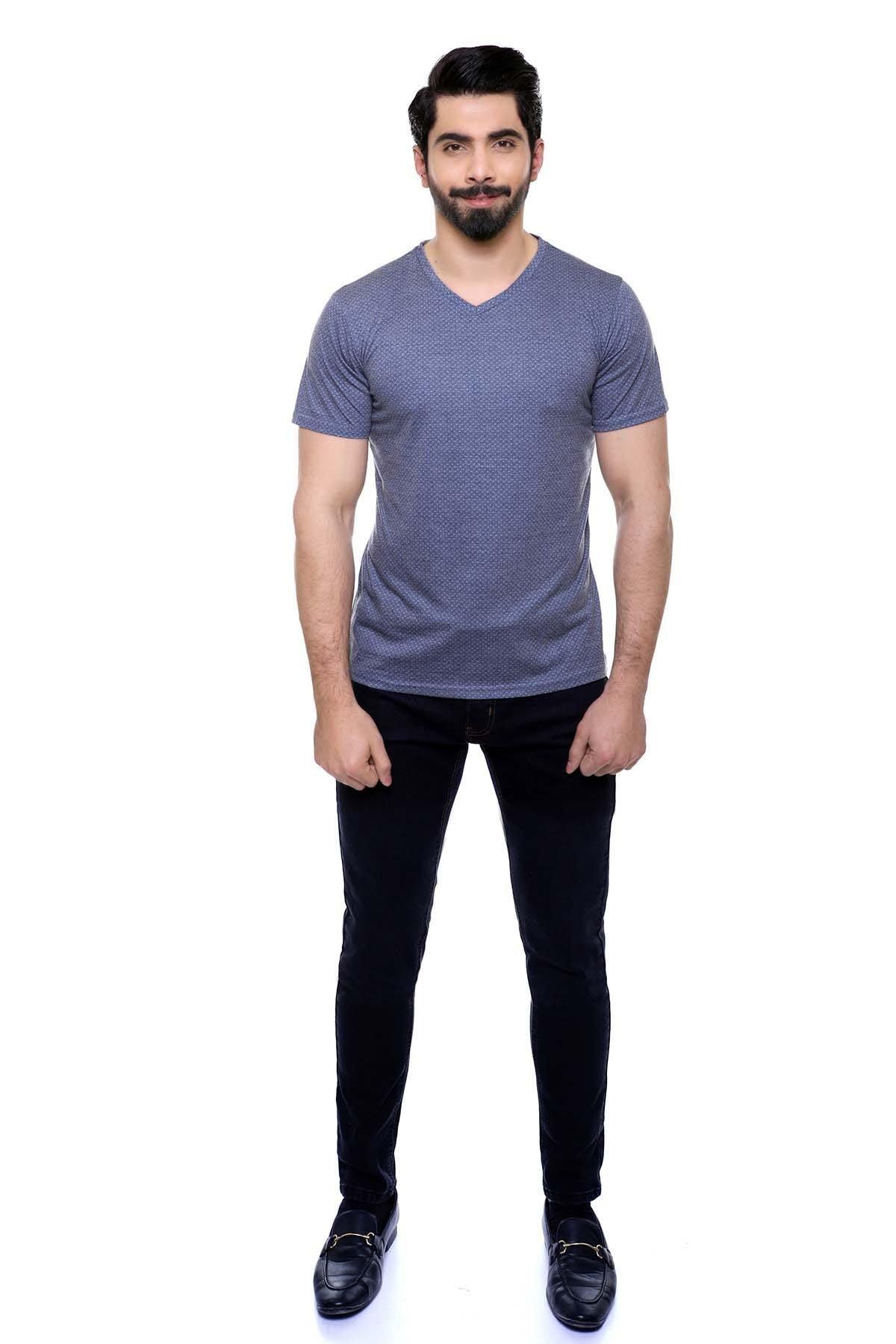 T SHIRT V NECK BLUE GREY at Charcoal Clothing
