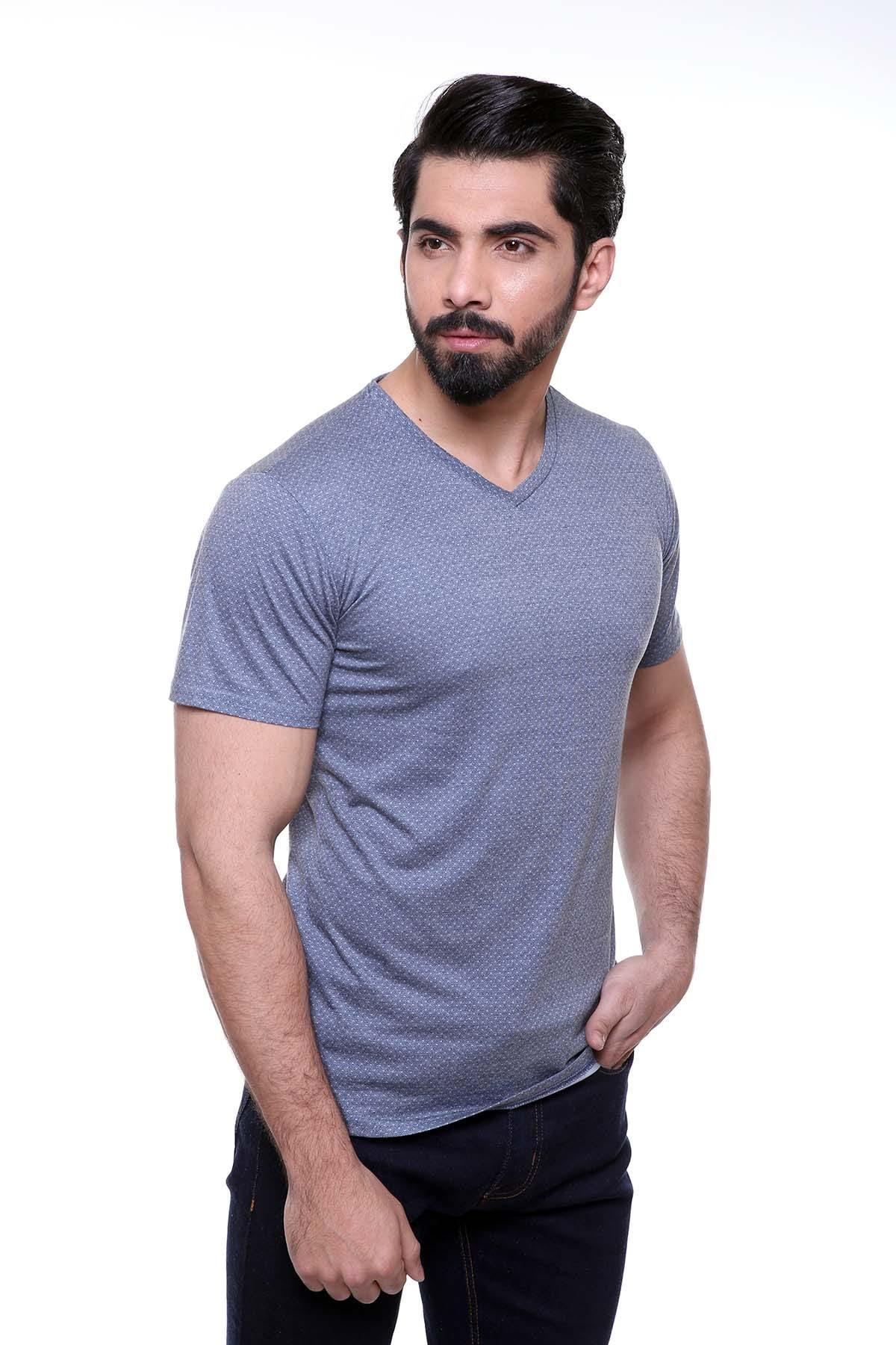 T SHIRT V NECK BLUE GREY at Charcoal Clothing
