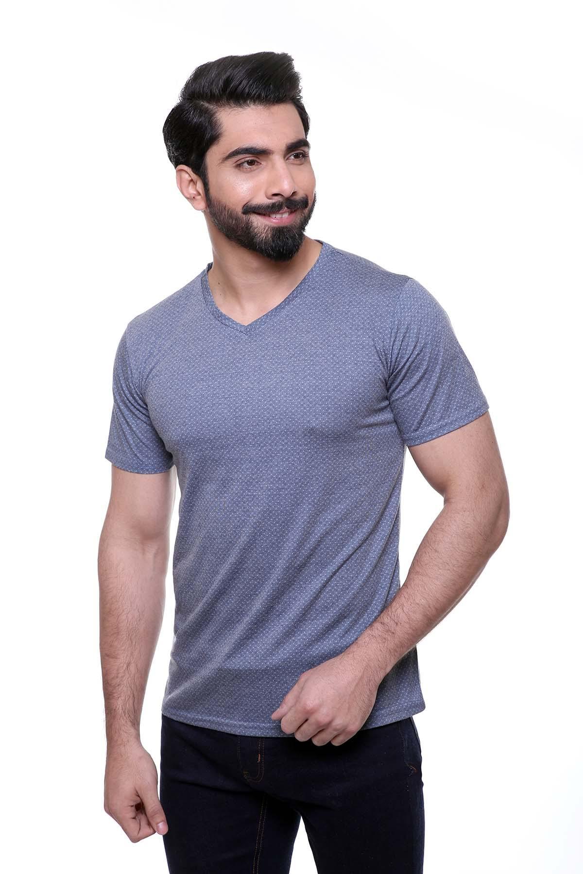 T SHIRT V NECK BLUE GREY at Charcoal Clothing