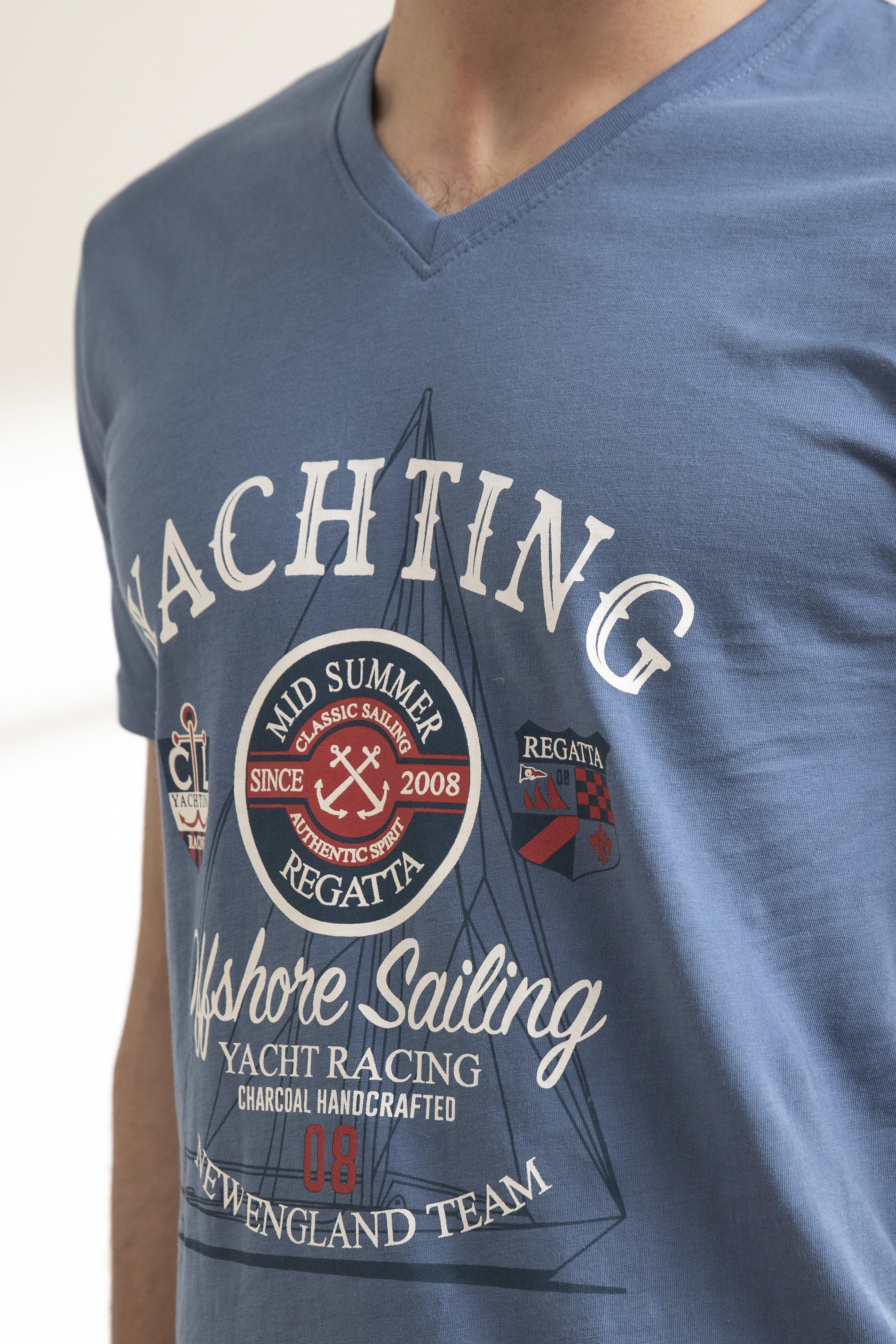 T SHIRT V NECK BLUE GREY at Charcoal Clothing