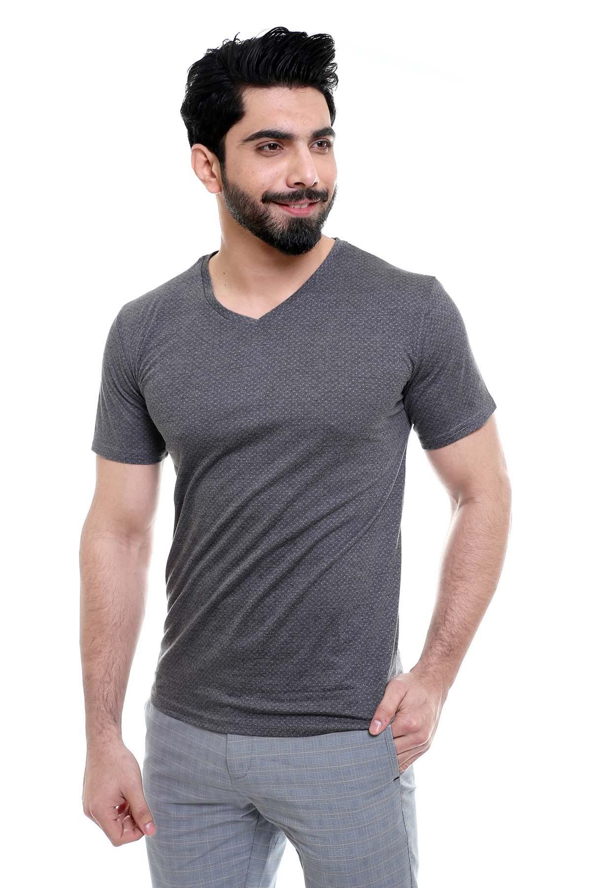 T SHIRT V NECK DARK GREY at Charcoal Clothing