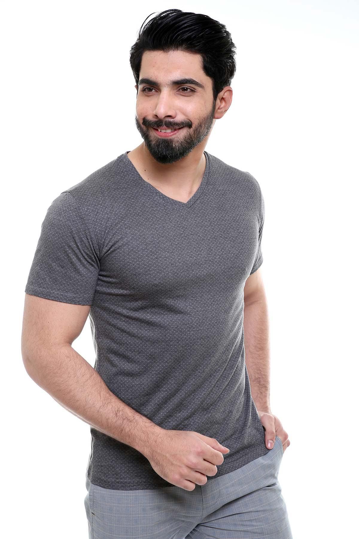 T SHIRT V NECK DARK GREY at Charcoal Clothing