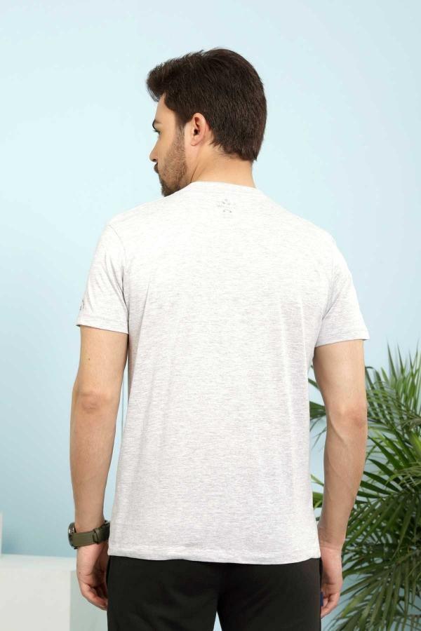 Grey V-neck T-shirt sleepwear, plain back view