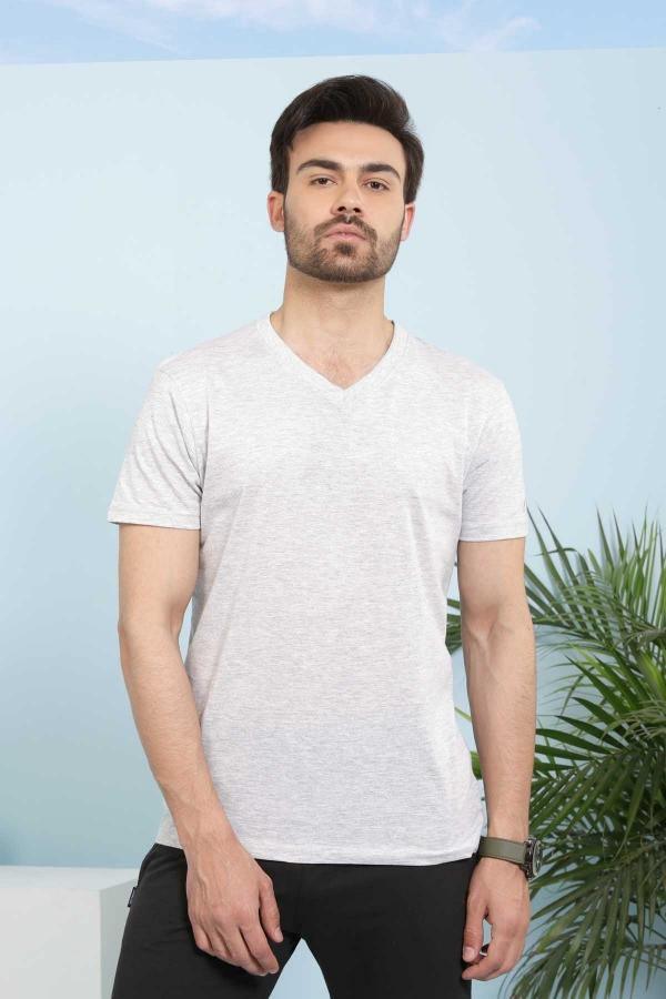 Grey V-neck T-shirt sleepwear, short-sleeve front view