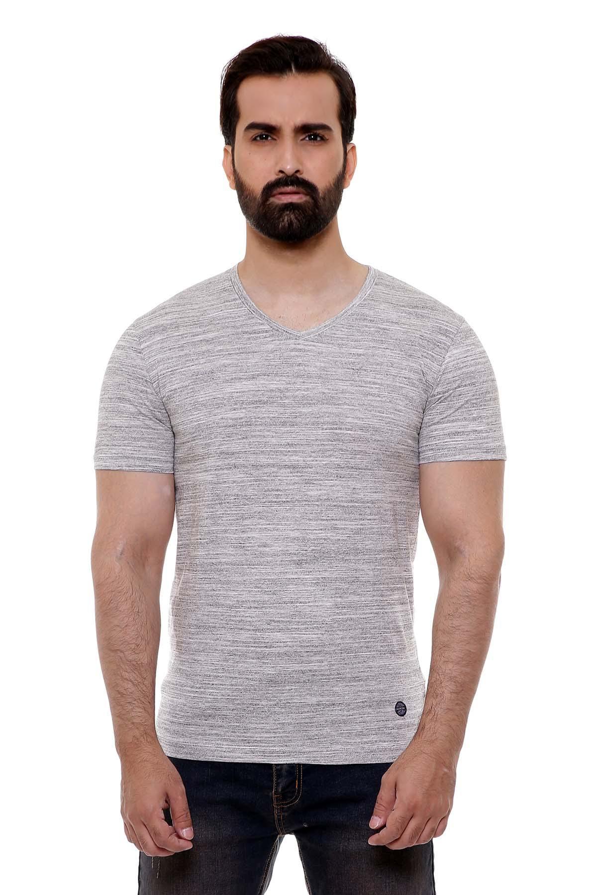 T SHIRT V NECK LIGHT GREY at Charcoal Clothing