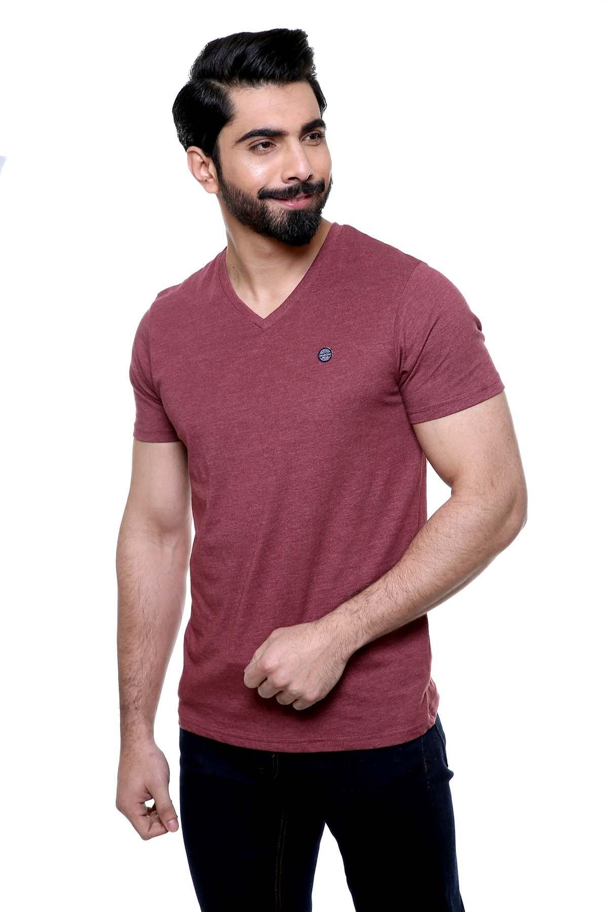 T SHIRT V NECK MAROON at Charcoal Clothing
